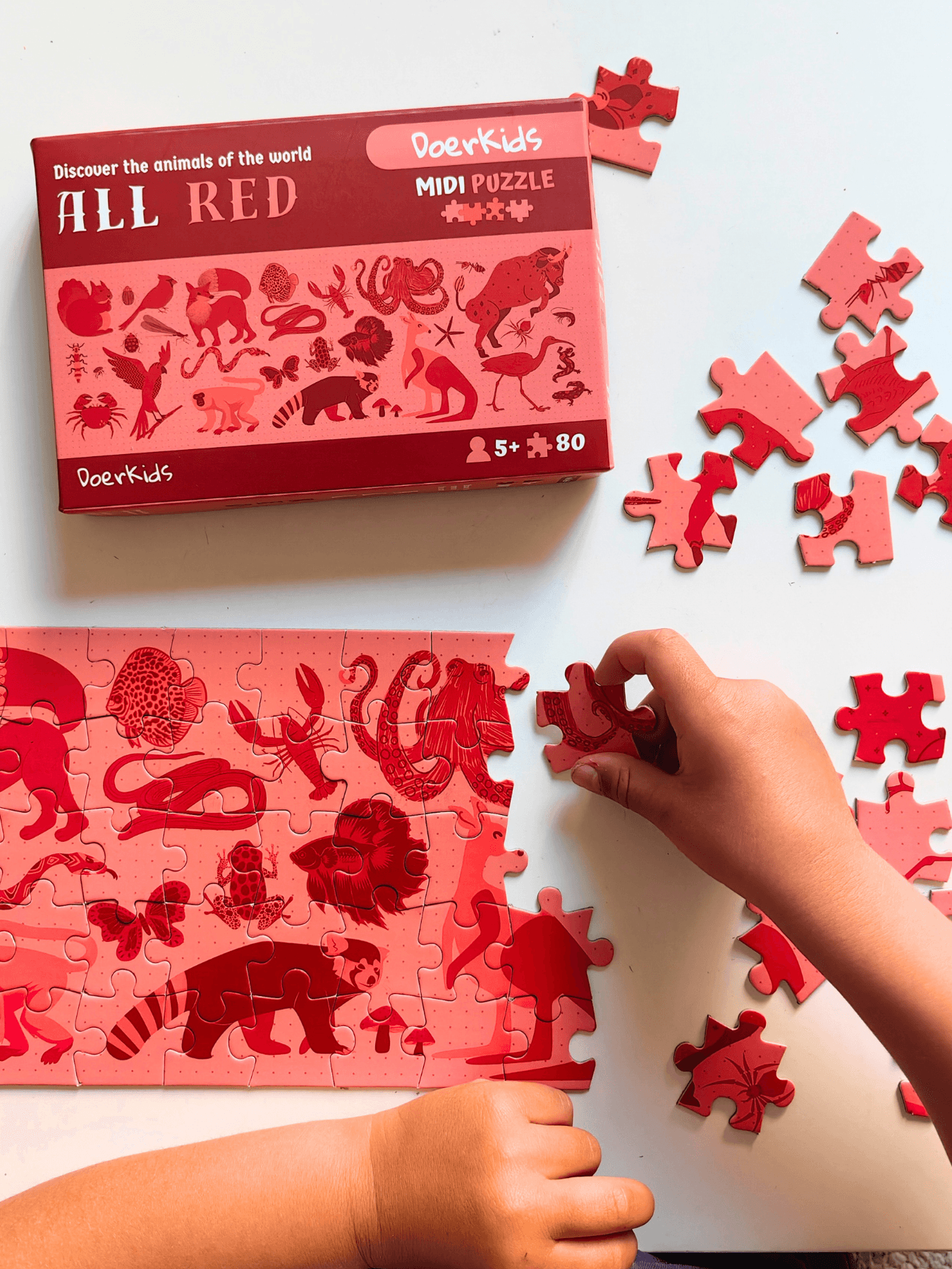 DoerKids All Red-Kırmızı Hayvanlar Midi Puzzle | 80 Parça 5+ Yaş