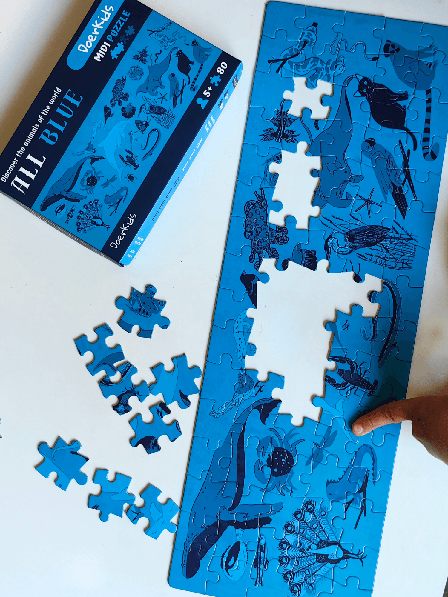 DoerKids All Blue-Mavi Hayvanlar Midi Puzzle | 80 Parça 5+ Yaş