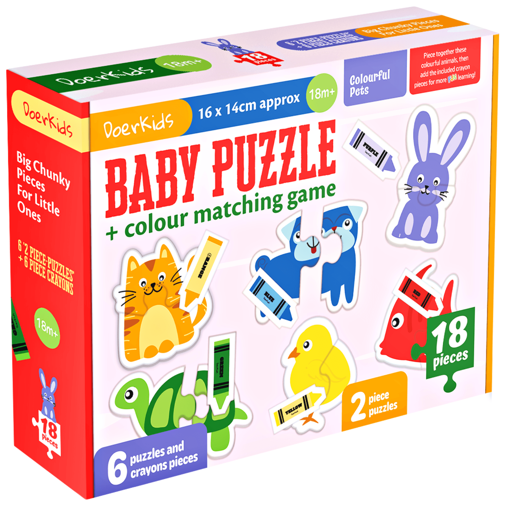 Renkli Hayvanlar Baby Puzzle | 18 Parça | Crayon Eşleştirme