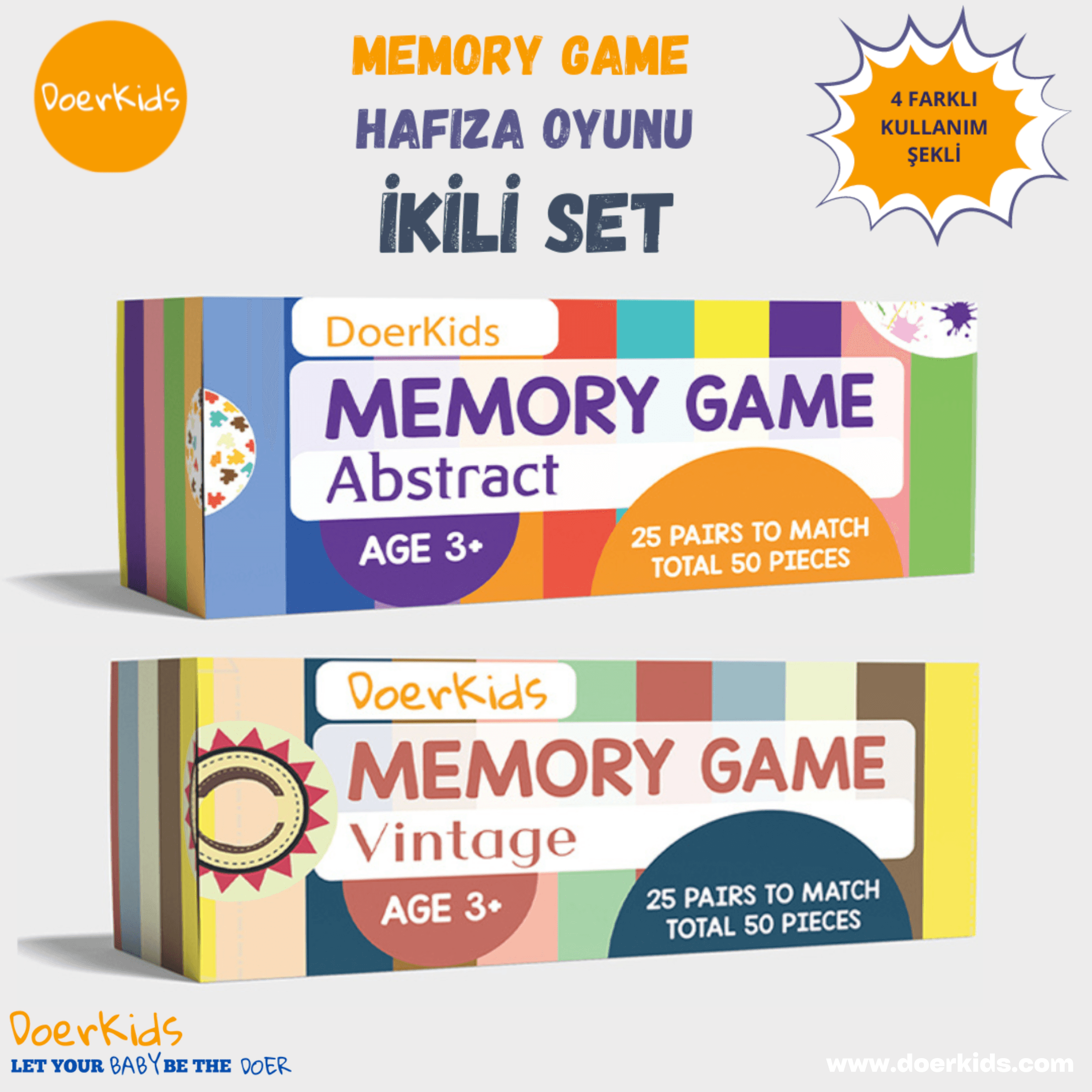 İkili Set Hafıza Eşleştirme Oyunu 100 Parça | Memory Game