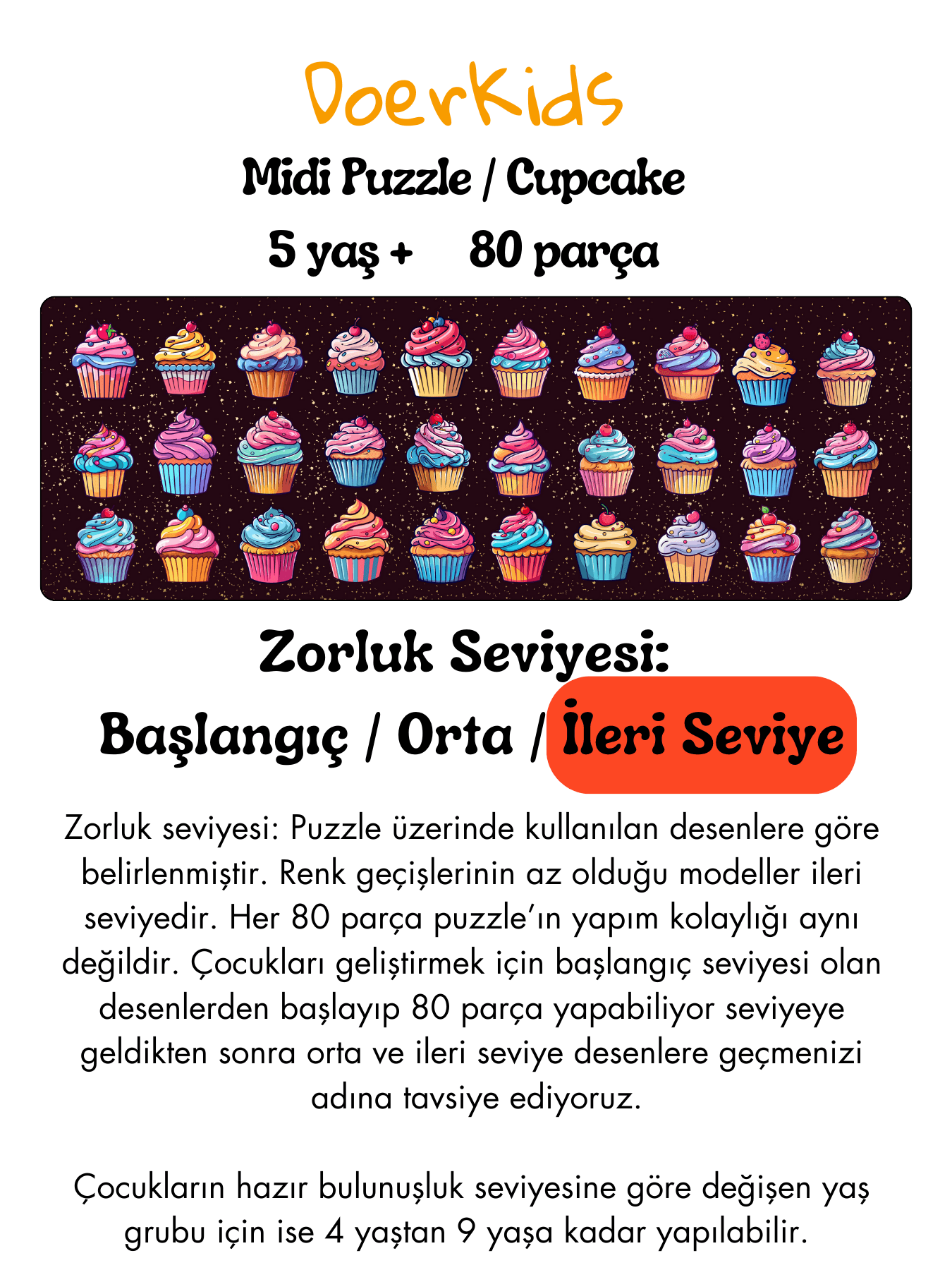 DoerKids CupCakes Midi Puzzle | 80 Parça 5+ Yaş