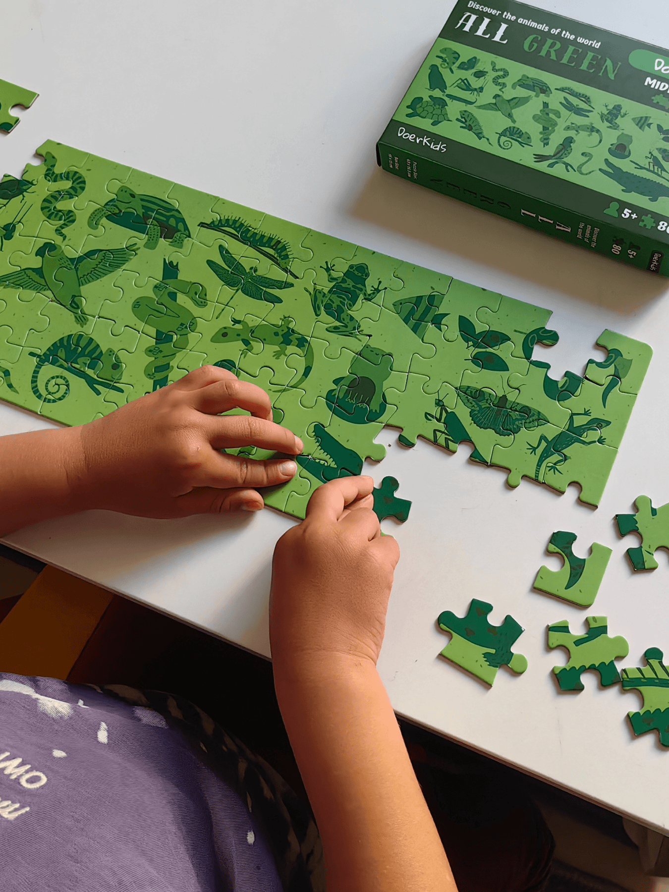 DoerKids All Green-Yeşil Hayvanlar Midi Puzzle | 80 Parça 5+ Yaş