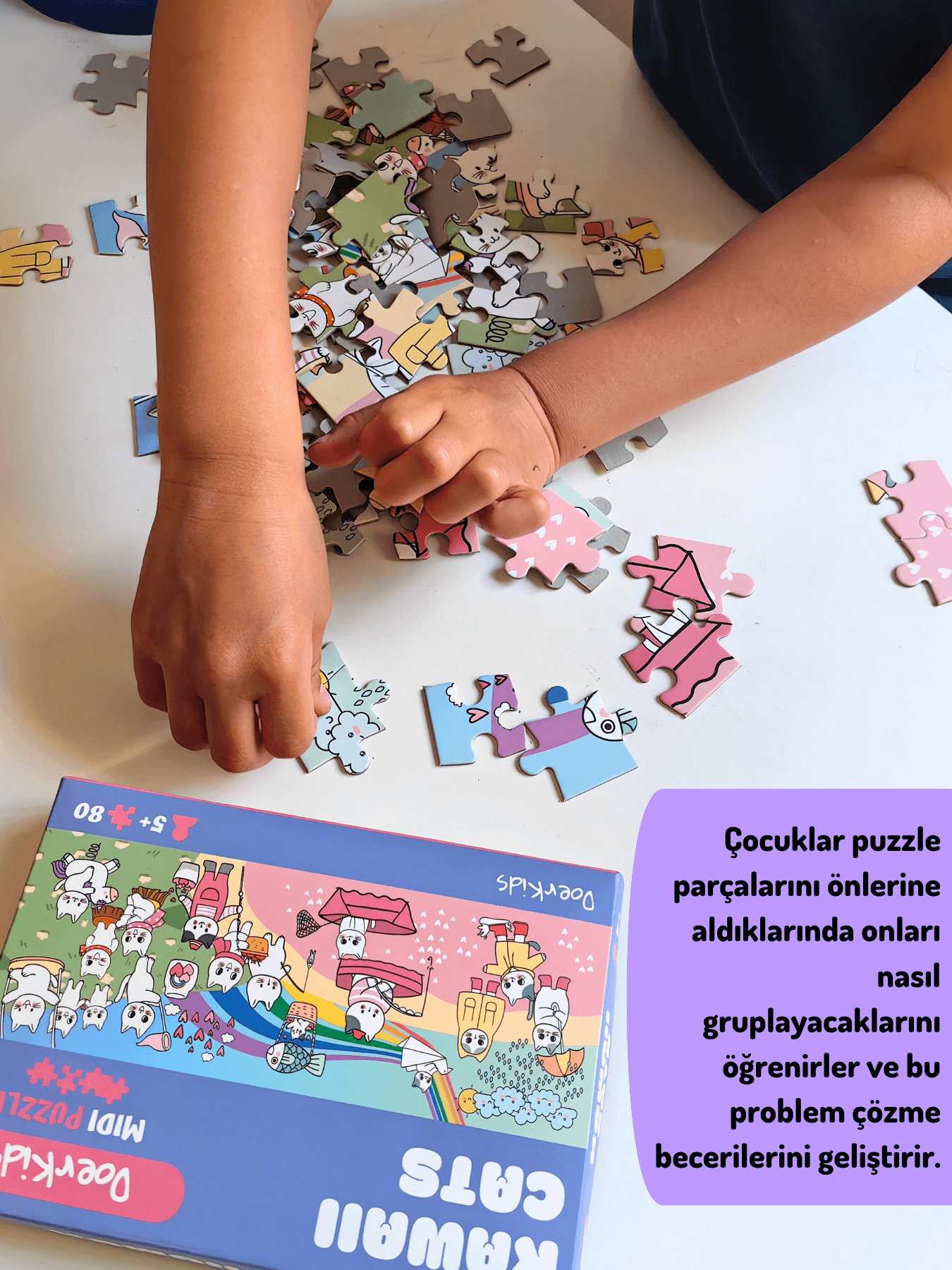 DoerKids Kawaii Cats – Sevimli Kediler Midi Puzzle | 80 Parça 5+ Yaş