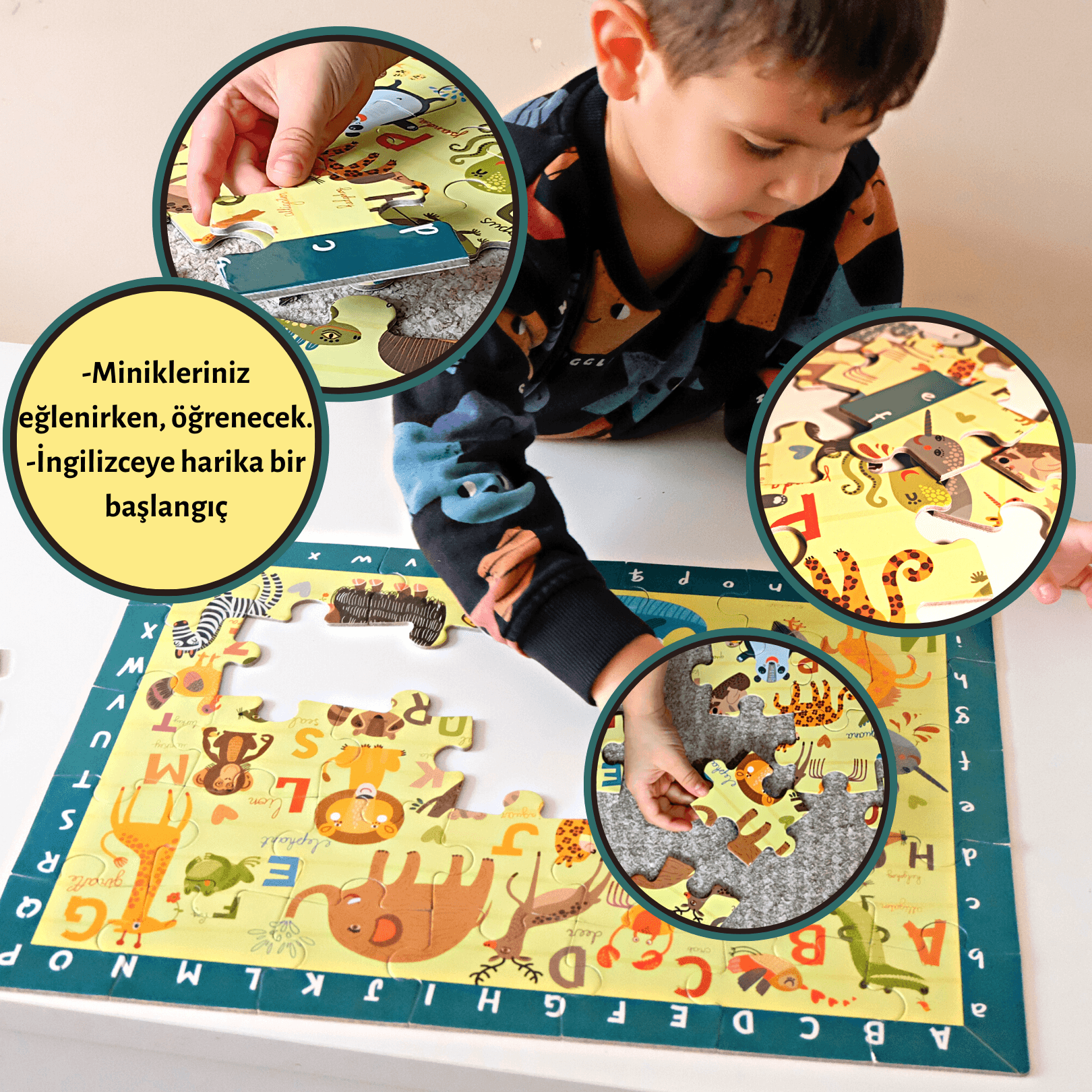 Hayvanlar İngilizce Alfabe Ara Bul Yer Puzzle | Eğitici Puzzle 35 Parça