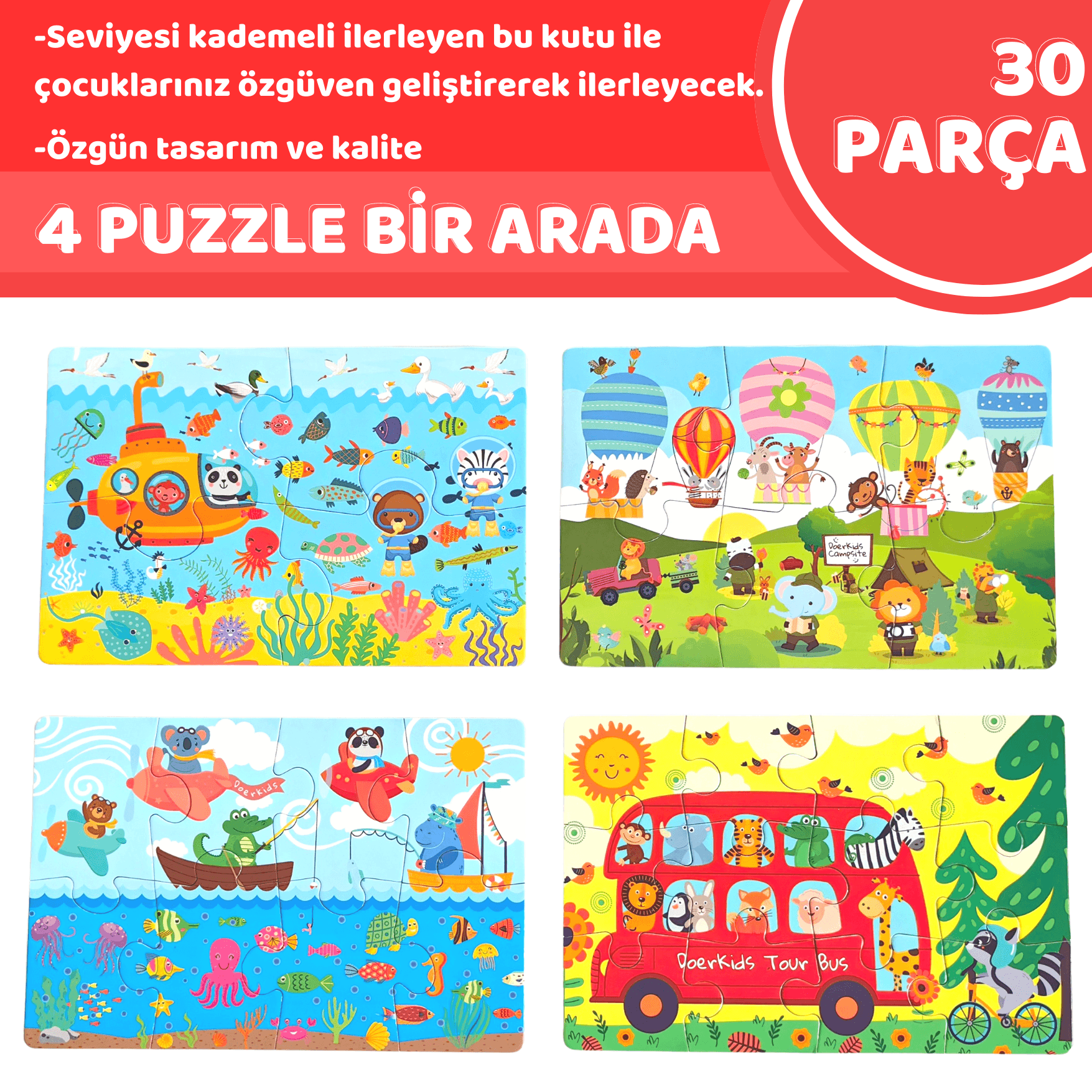 Animal Transport Progressive Puzzle | Kademeli İlerleyen Taşıtlar Puzzle | Eğitici Puzzle 30 Parça