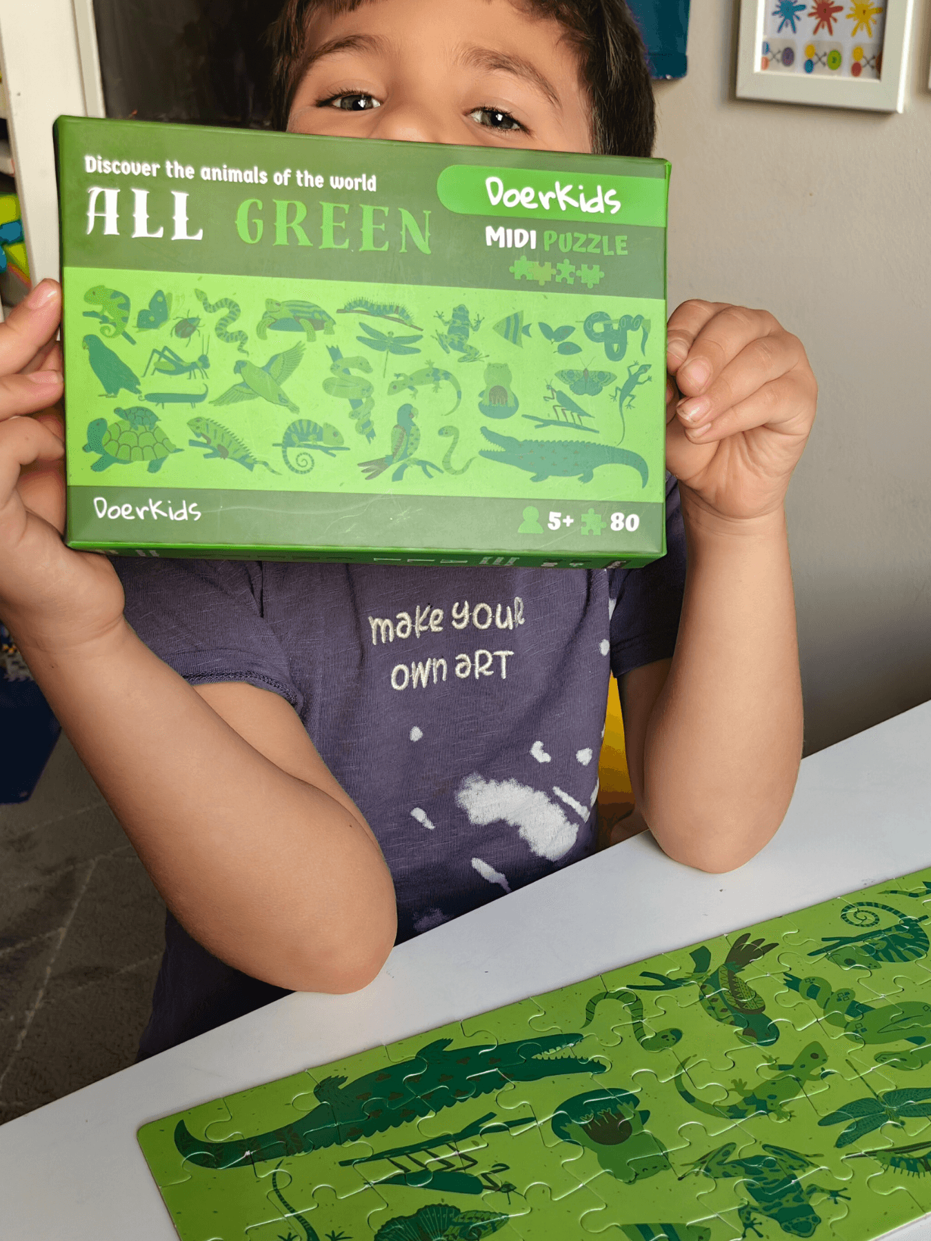 DoerKids All Green-Yeşil Hayvanlar Midi Puzzle | 80 Parça 5+ Yaş