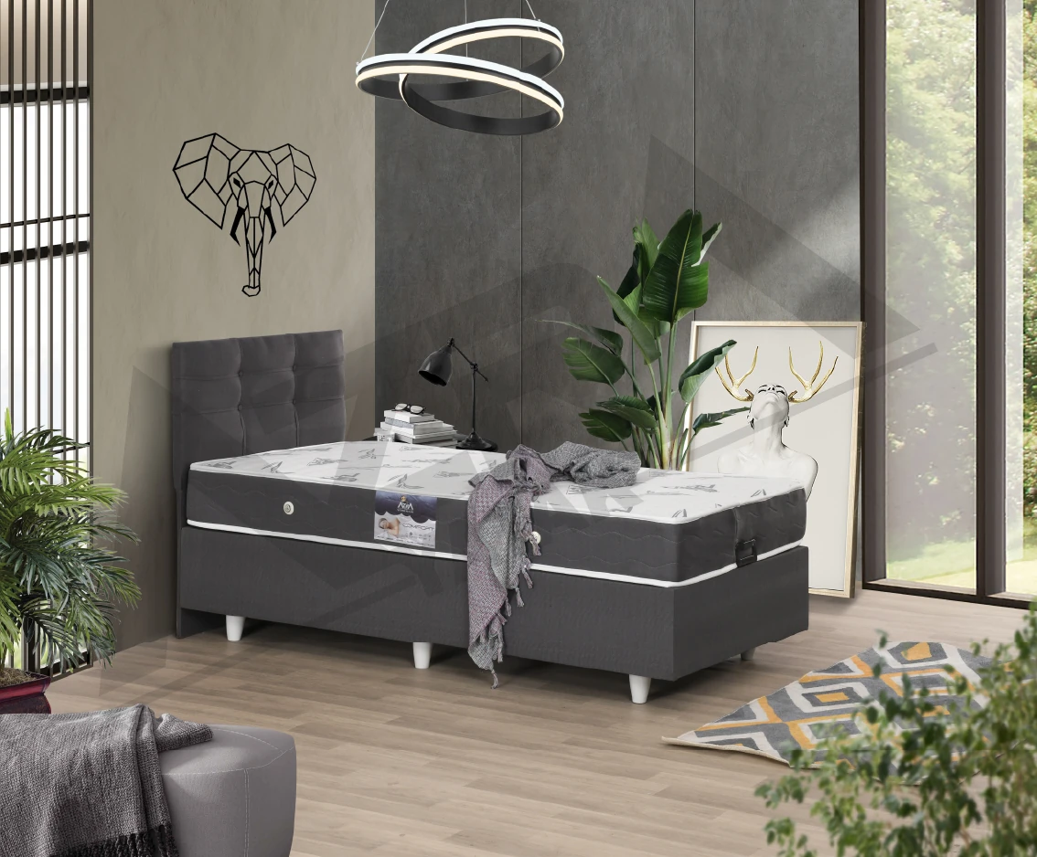Nero Tek Kişilik Baza Comfort Yatak Basic Başlık (%100 Çelik+ Mdf)