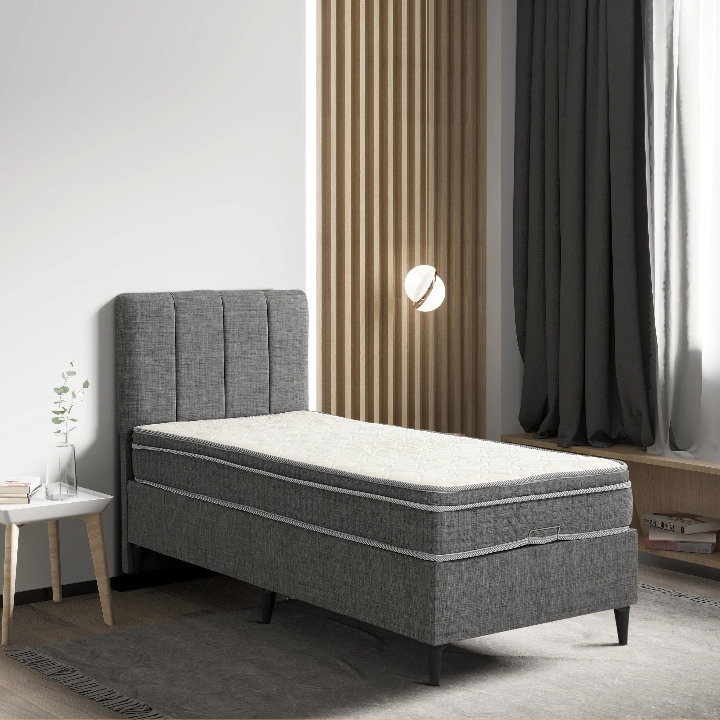 Relax Gri Yatak Baza Başlık Seti (3’ü Bir Arada)