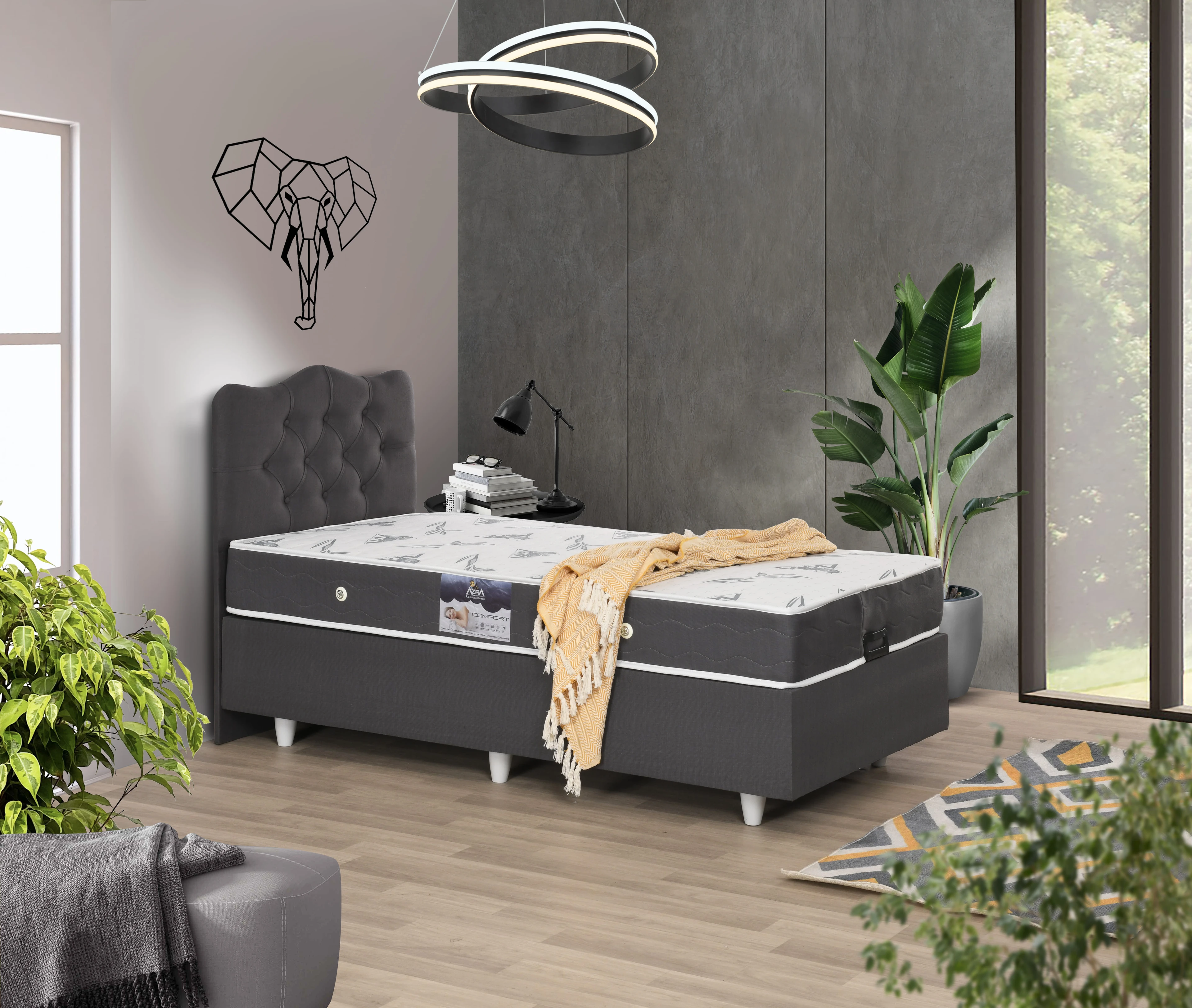 Nero Tek Kişilik Baza Comfort Yatak Modelli Başlık (%100 Çelik+ Mdf)