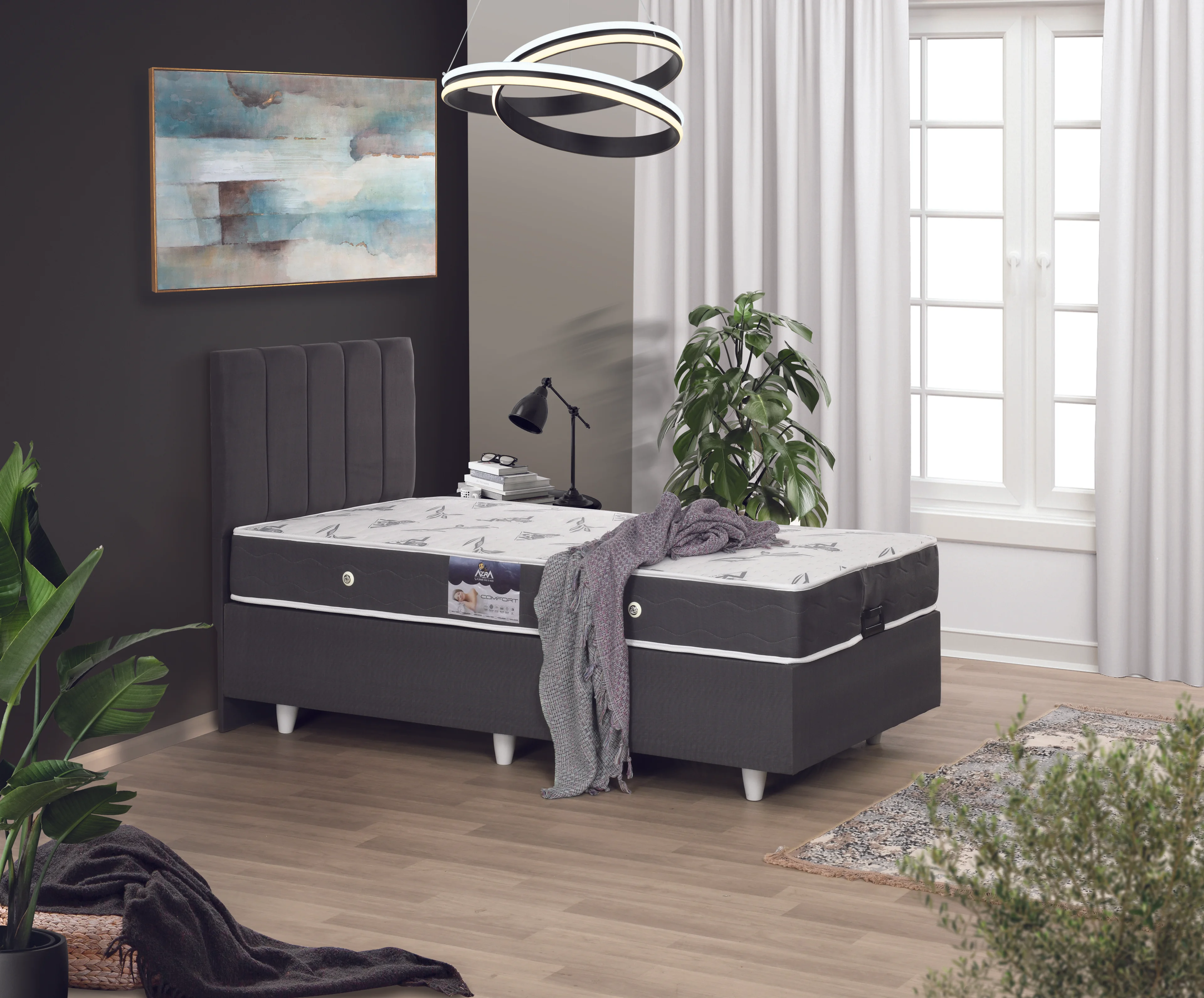 Nero Tek Kişilik Baza Comfort Yatak Modelli Başlık (%100 Çelik+ Mdf)