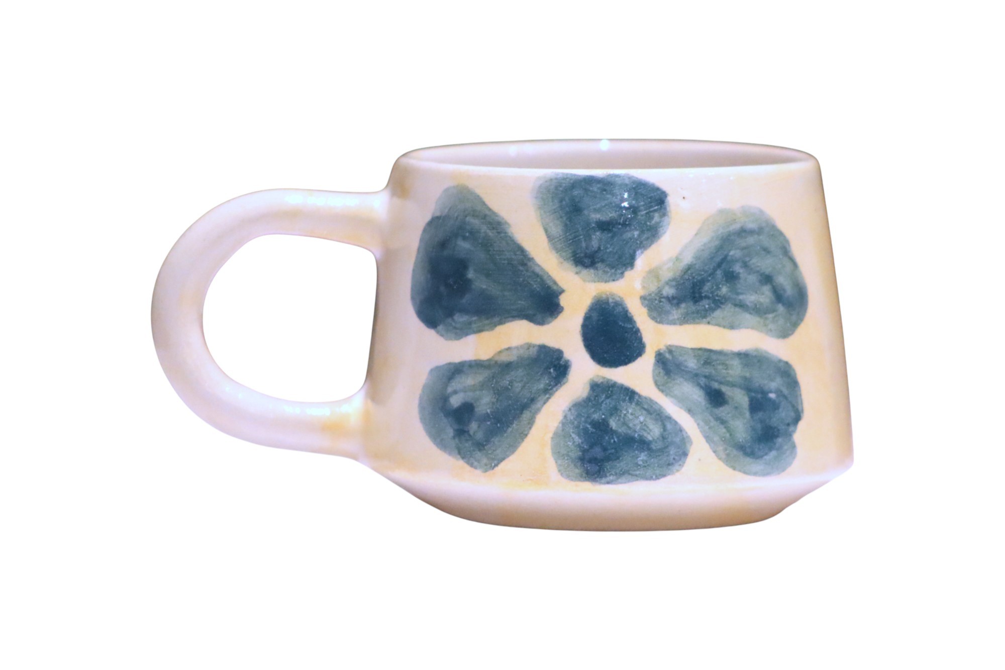 El Yapımı Seramik Kahve Kupası - Blue Flower