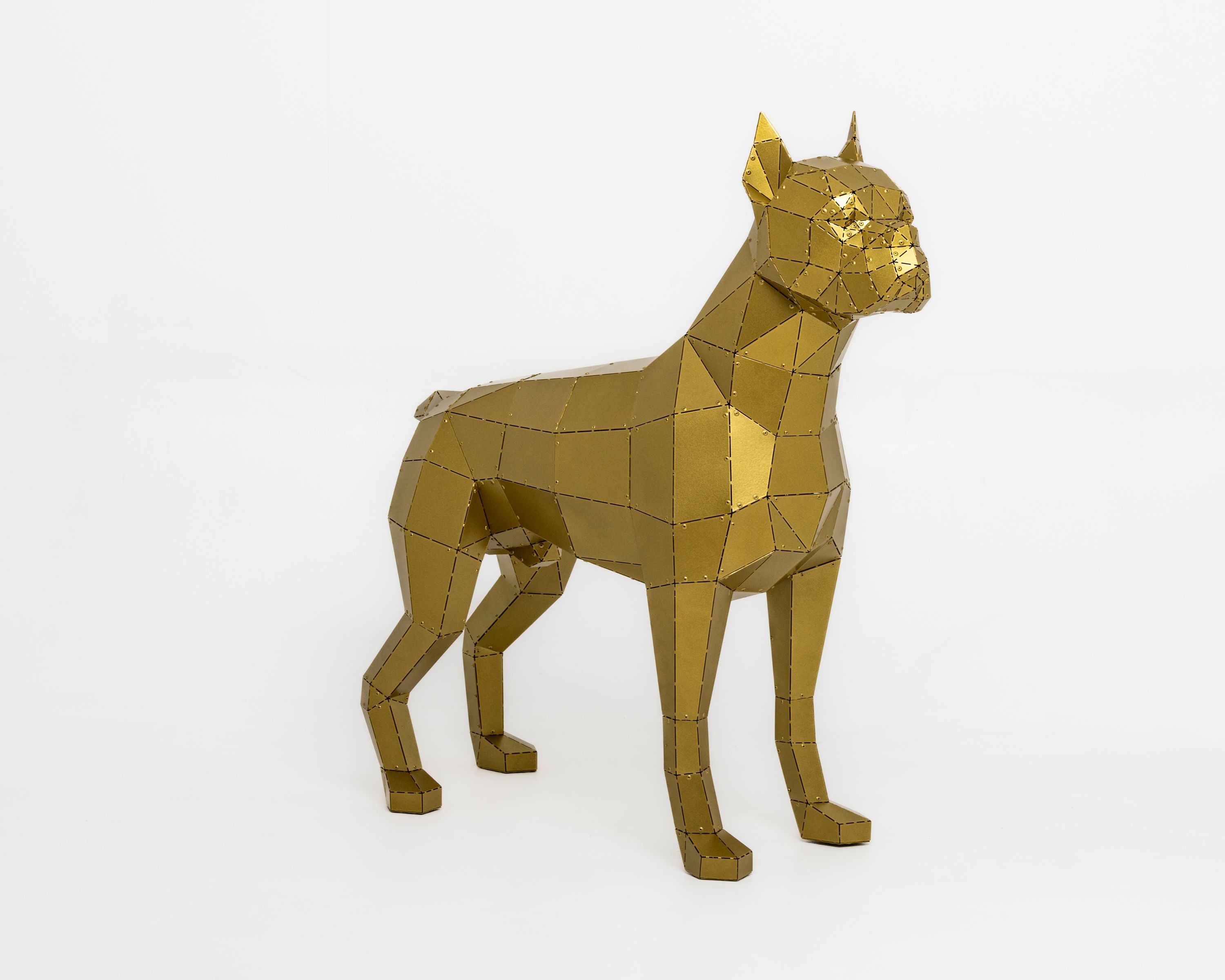 3D Metal Boxer Cinsi Köpek Heykeli