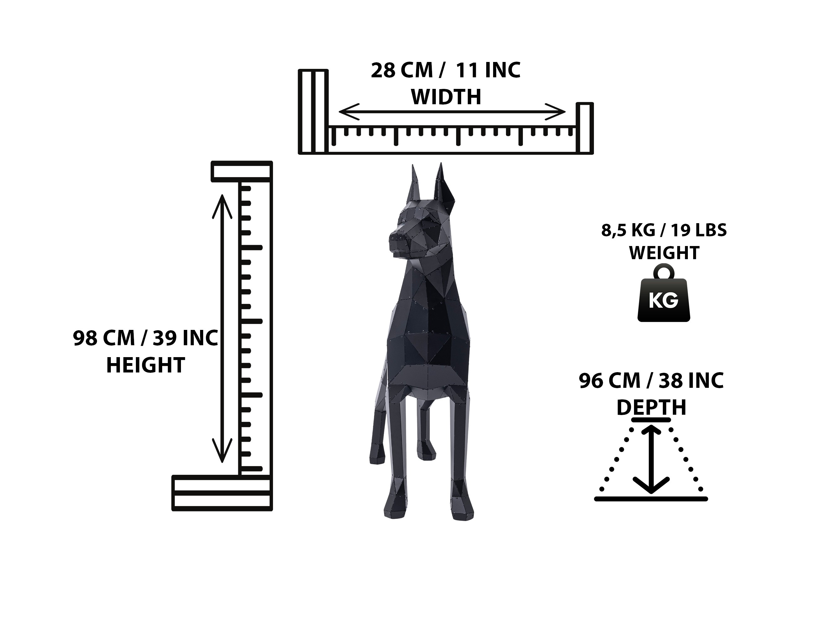 3D Metal Asimetrik Doberman Heykeli