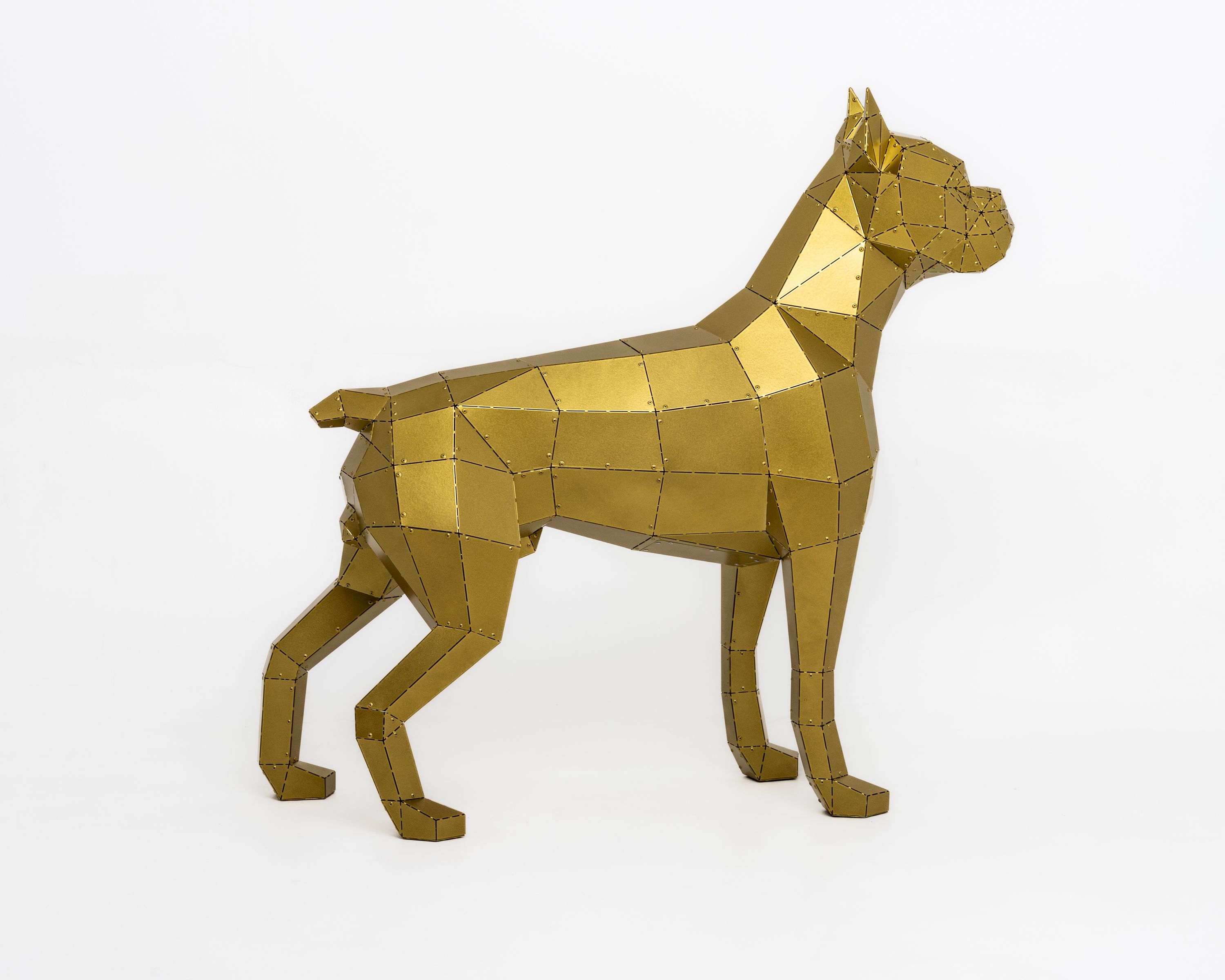3D Metal Boxer Cinsi Köpek Heykeli