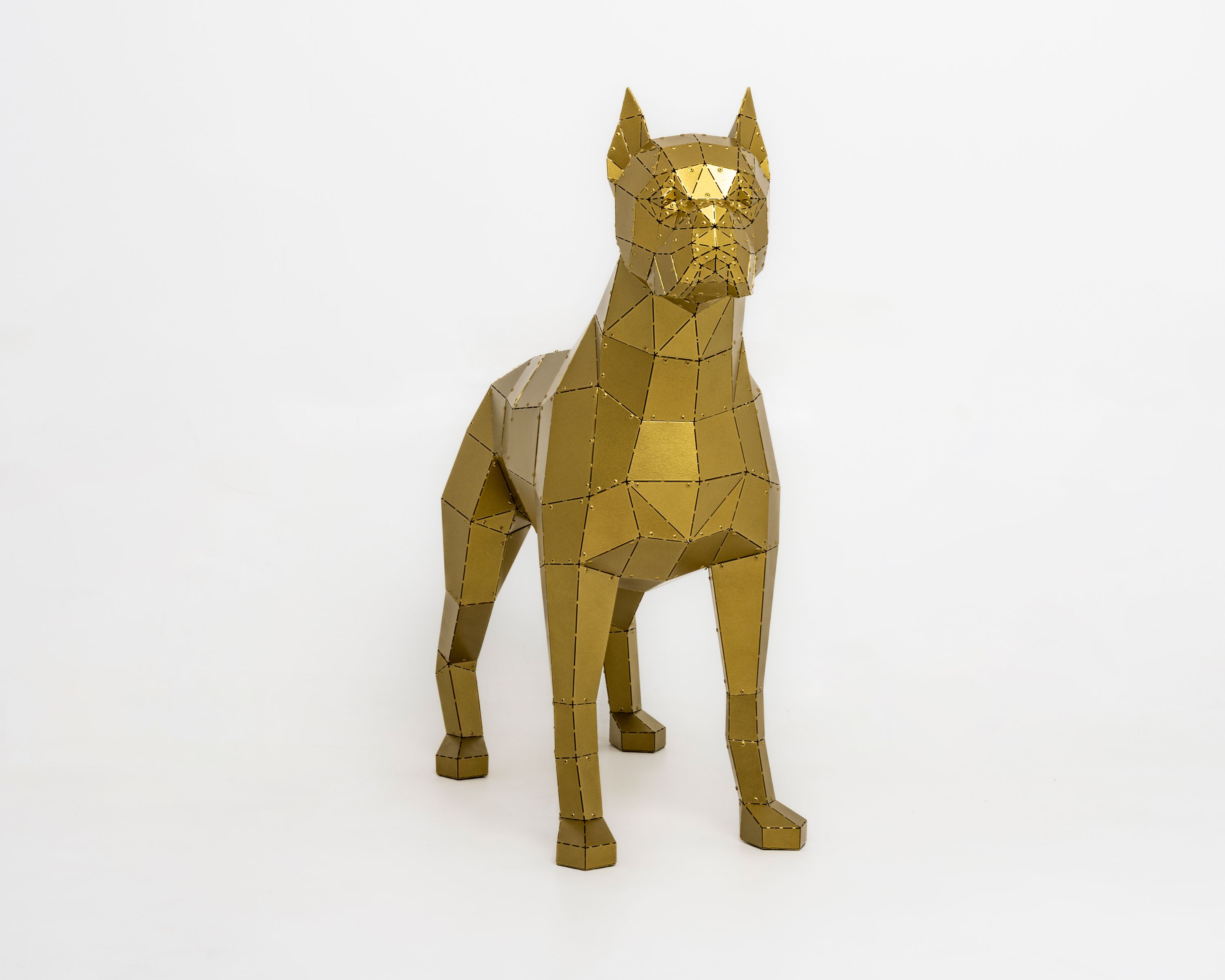 3D Metal Boxer Cinsi Köpek Heykeli
