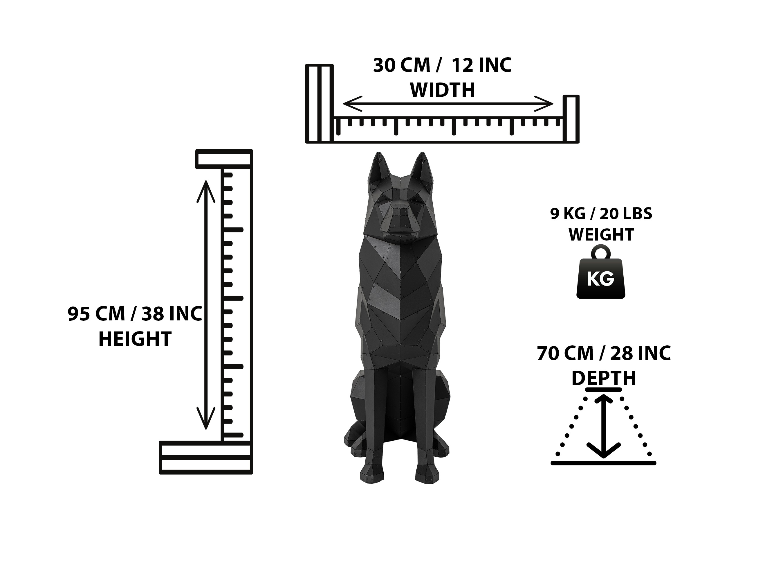 3D Metal Alman Çoban Köpeği Heykeli