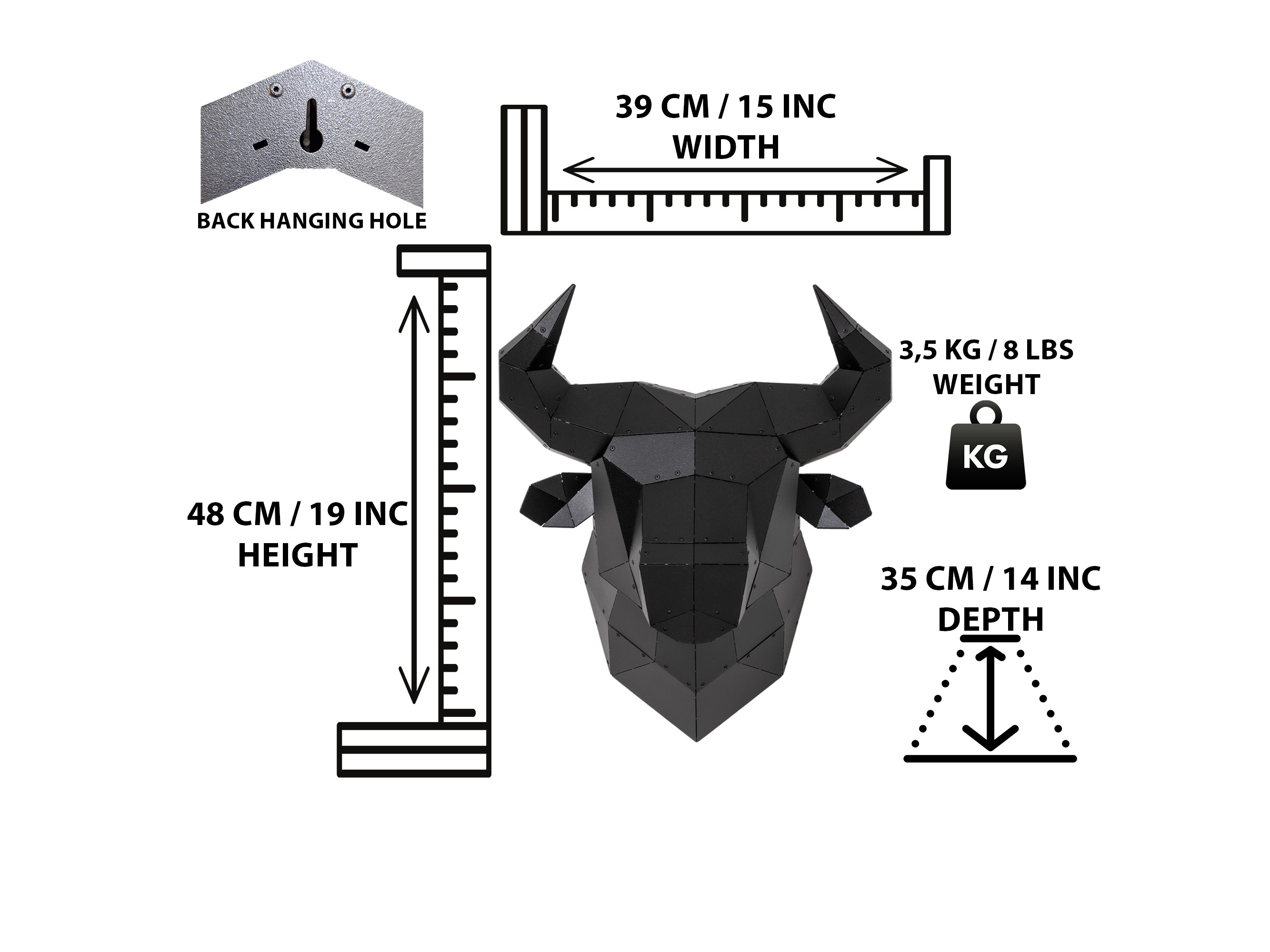 3D Metal Boğa Kafası Heykeli