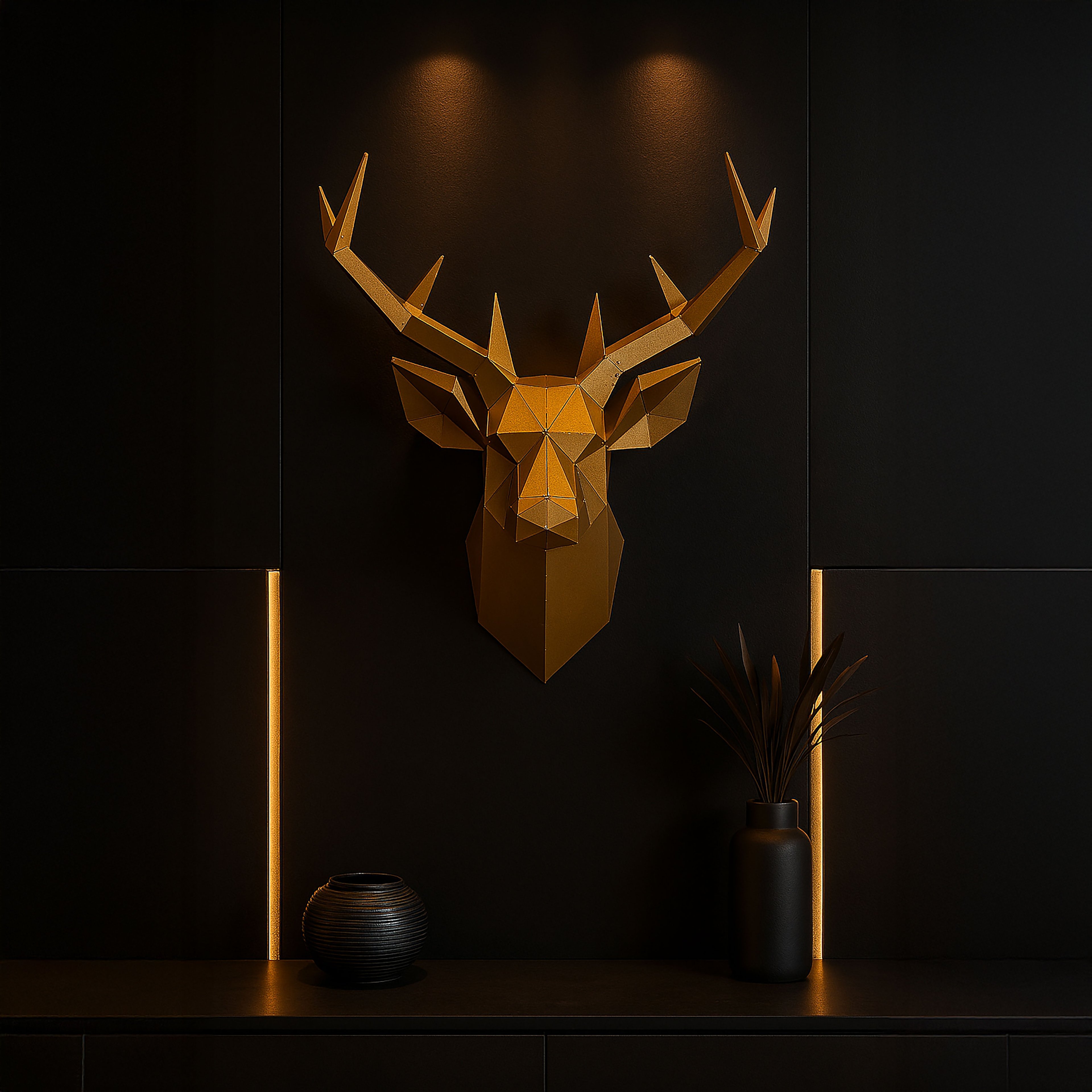 3D Metal Geyik Kafası Duvar Heykeli
