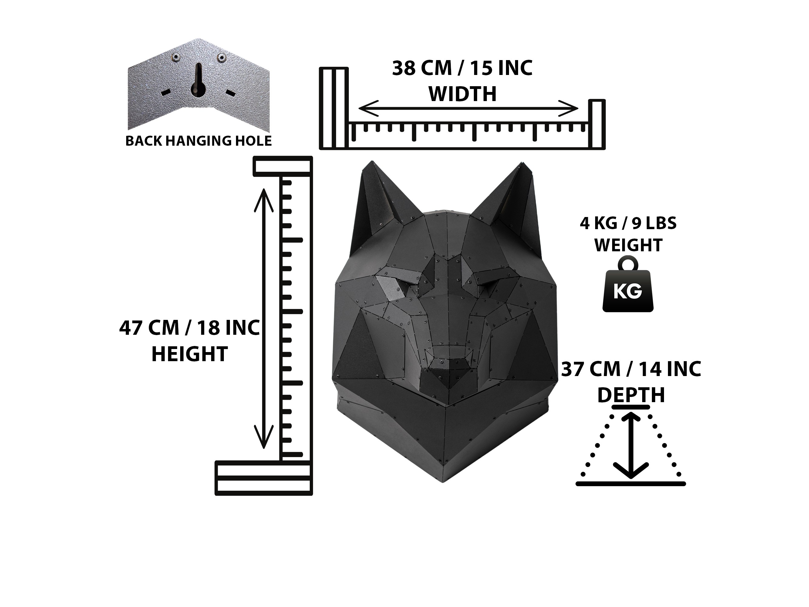 3D Metal Kurt Heykeli Duvar Dekoru