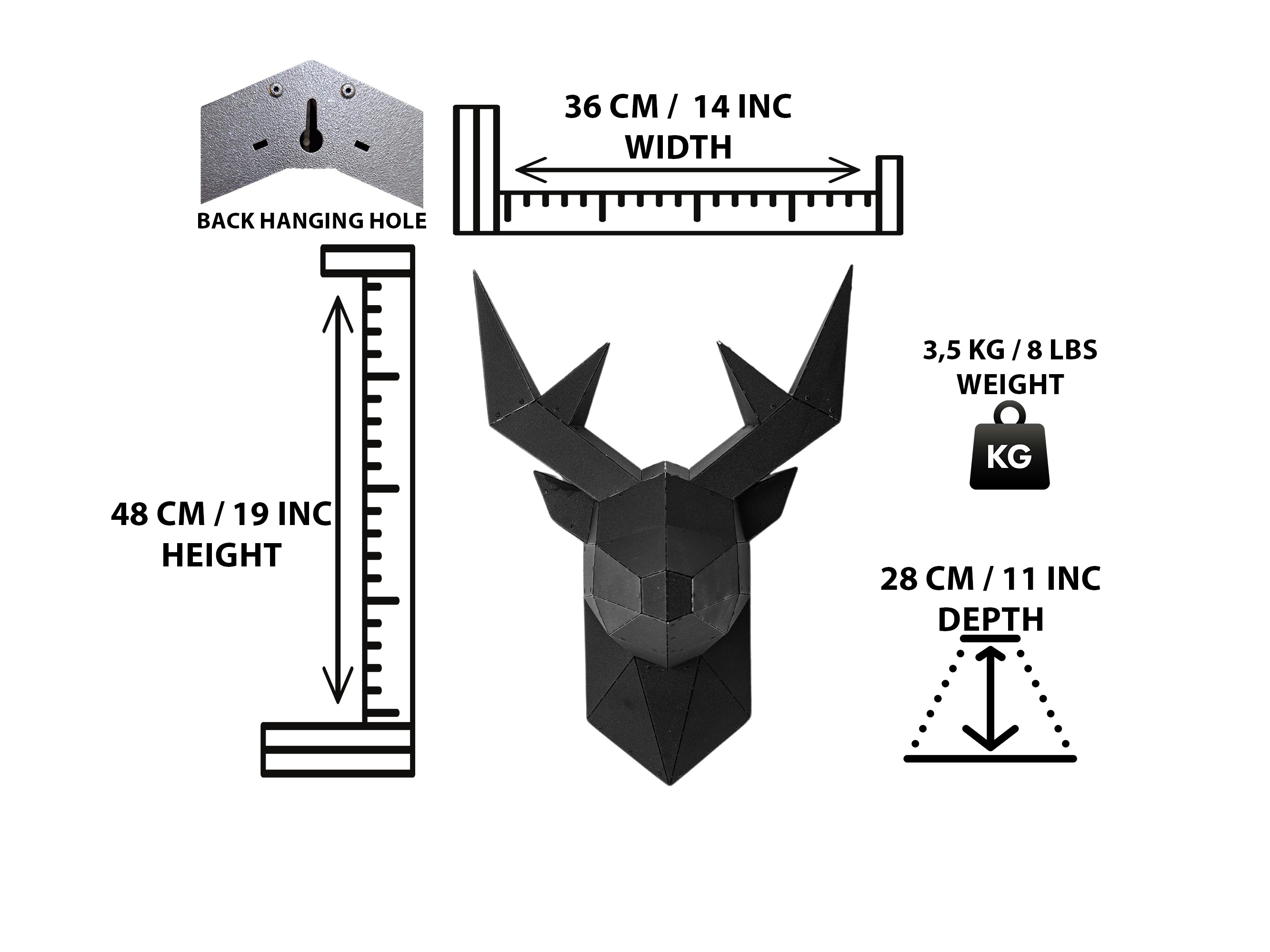 3D Küçük Geyik Başı Metal Duvar Dekoru