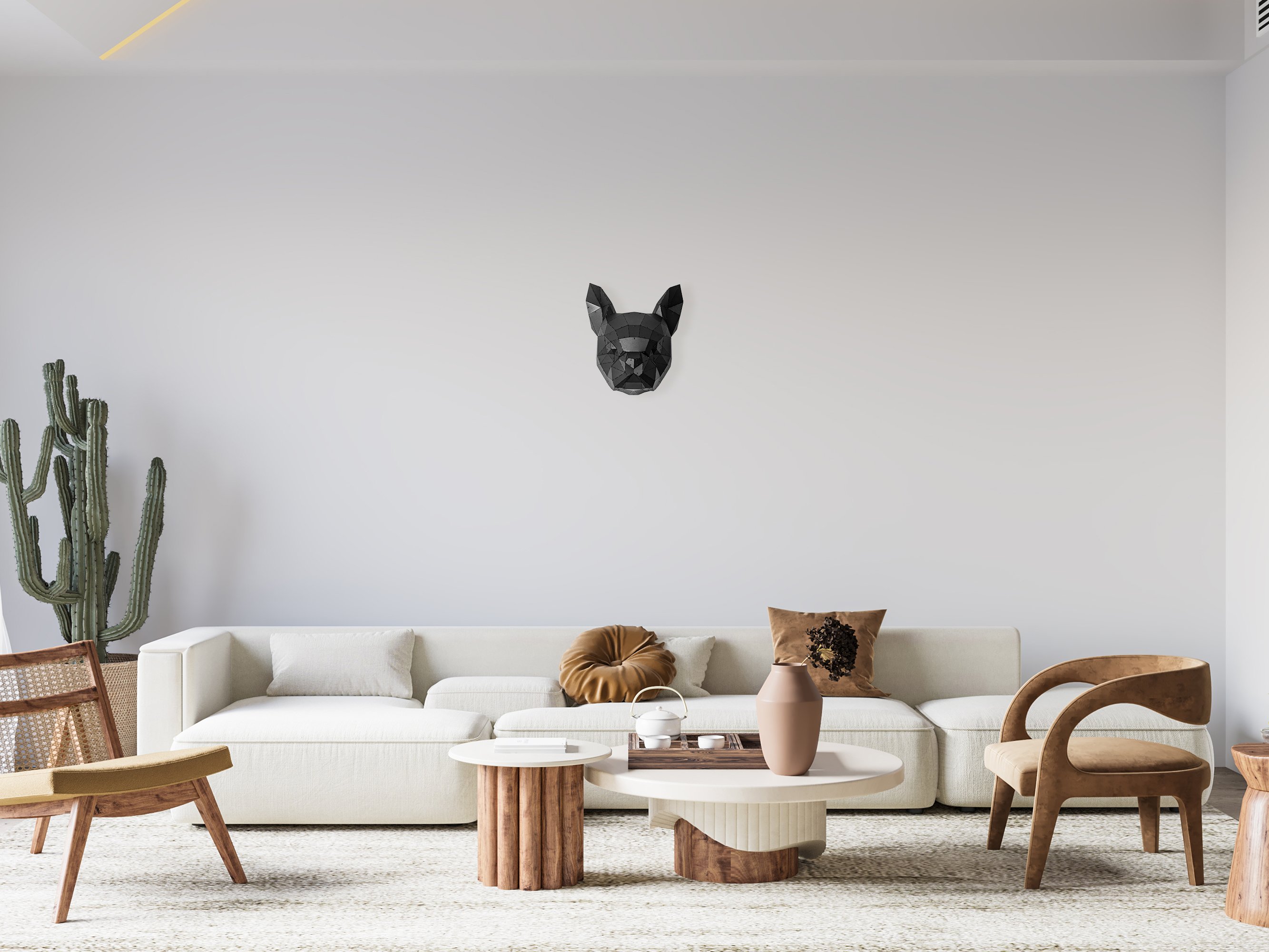 3D Metal Fransız Bulldog Kafası Duvar Heykeli