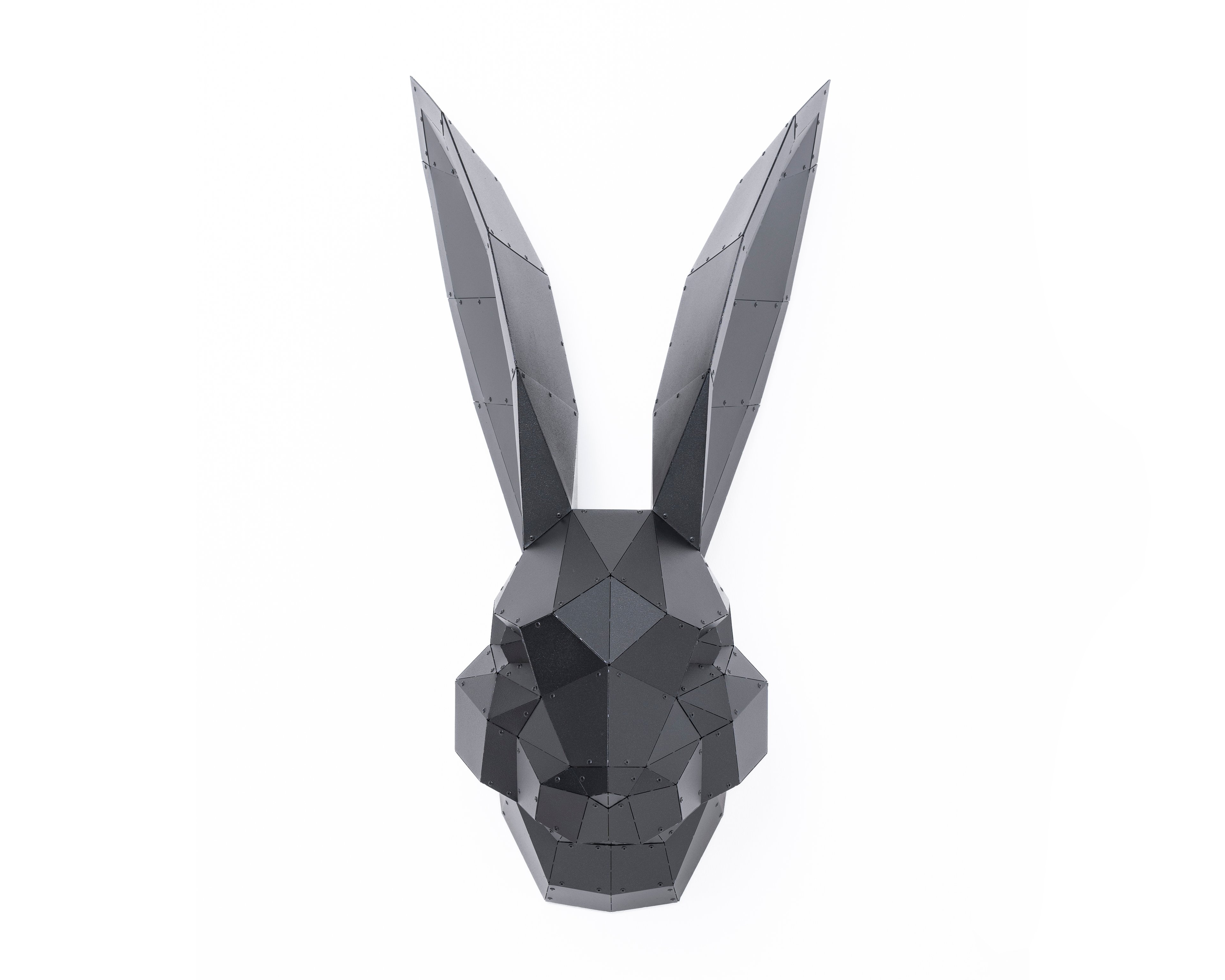 3D Metal Uzun Kulaklı Tavşan Kafası Duvar Dekoru Heykeli