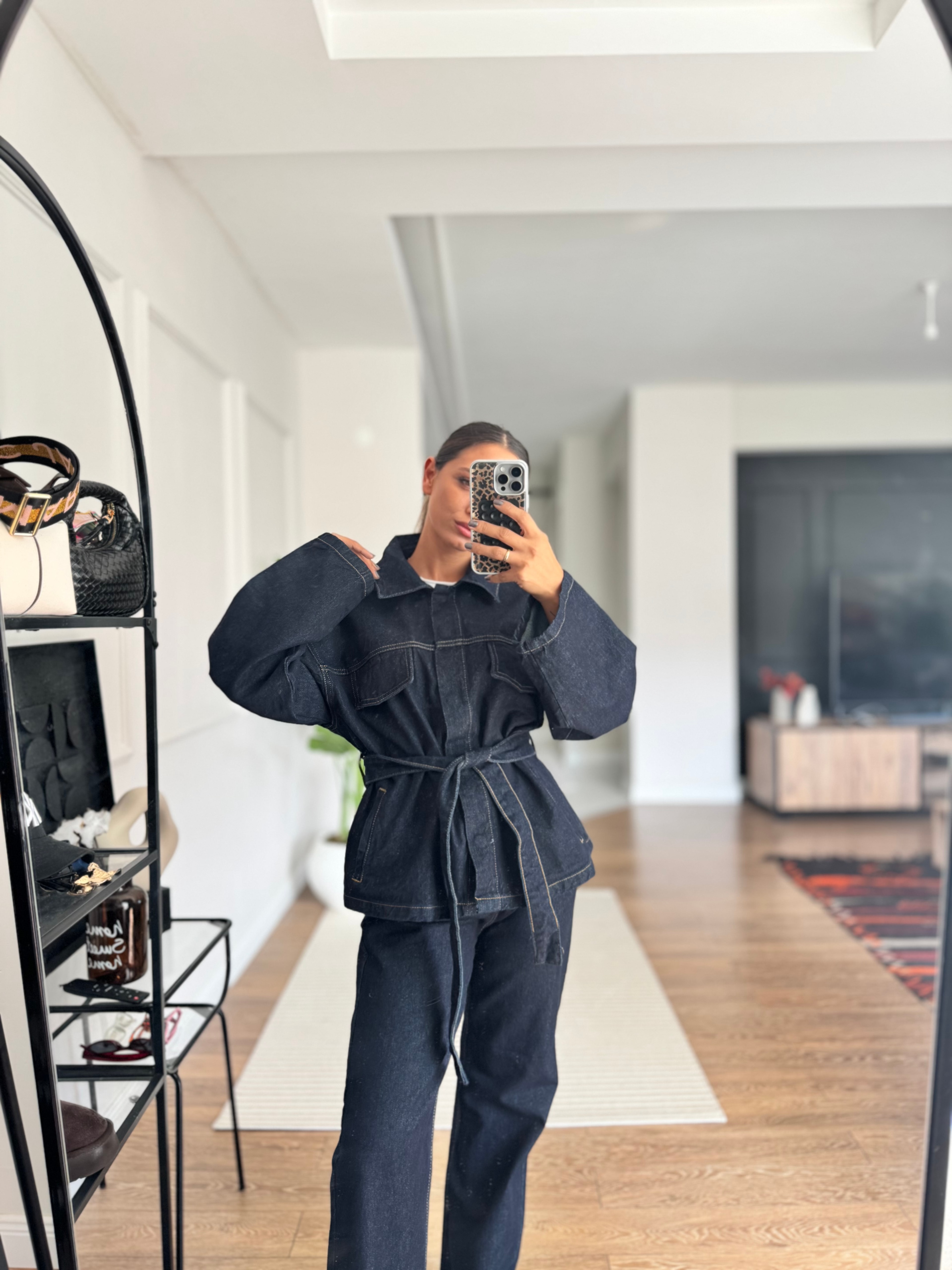 Belden Bağlamalı Denim Takım