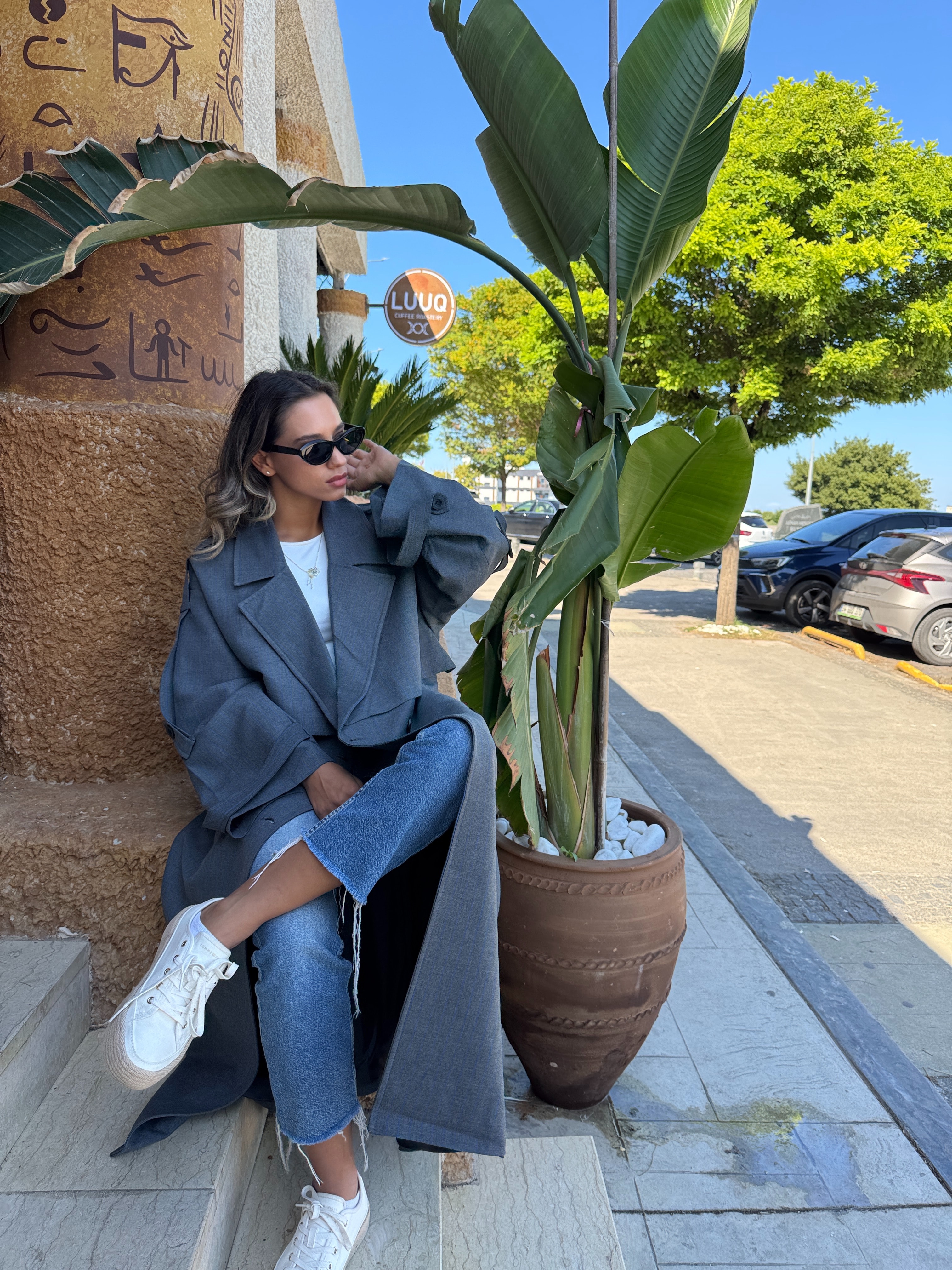 Çizgili Oversize Trençkot