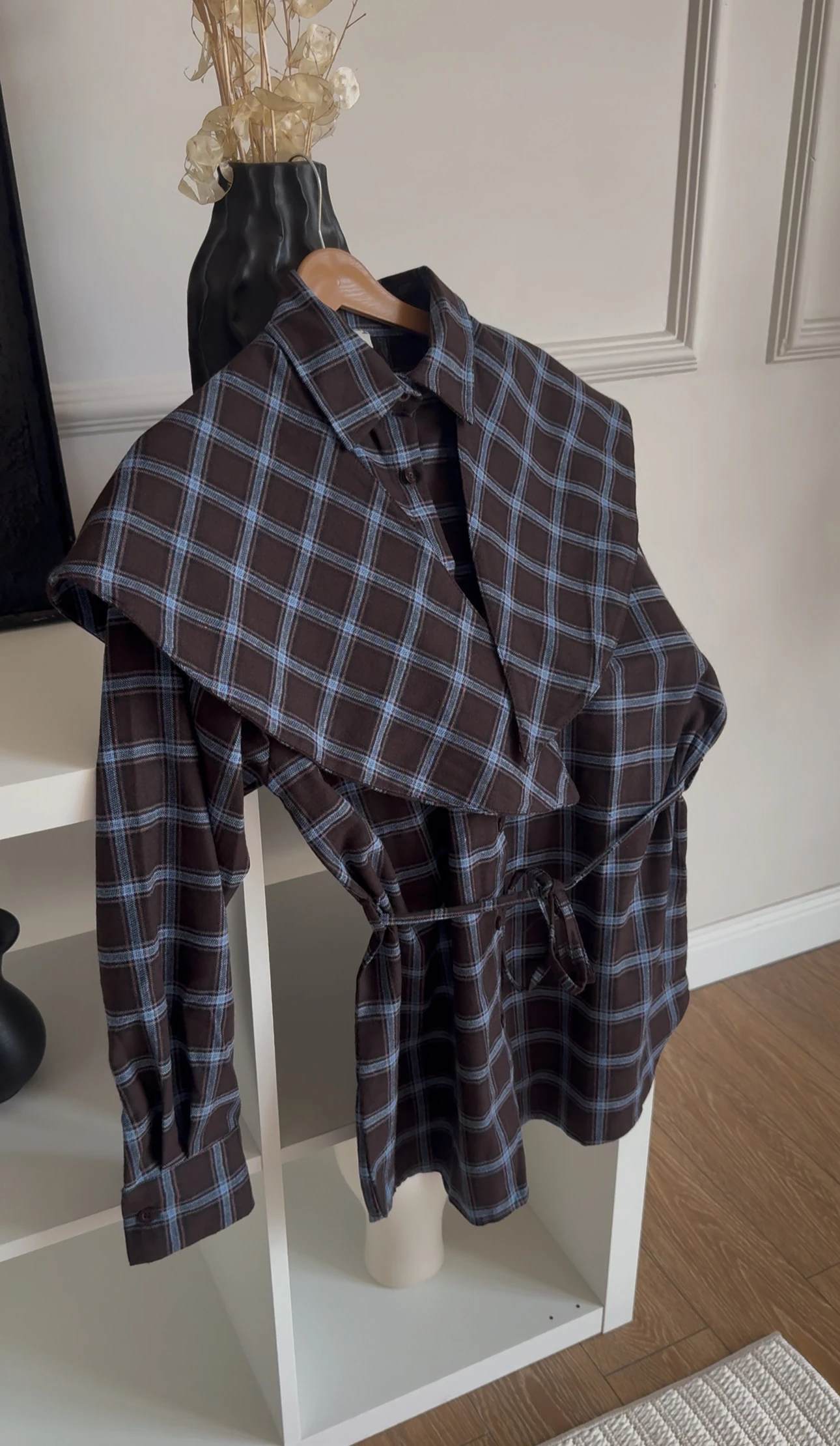 Zra Fularlı Ekose Gömlek Mavi Geçişli