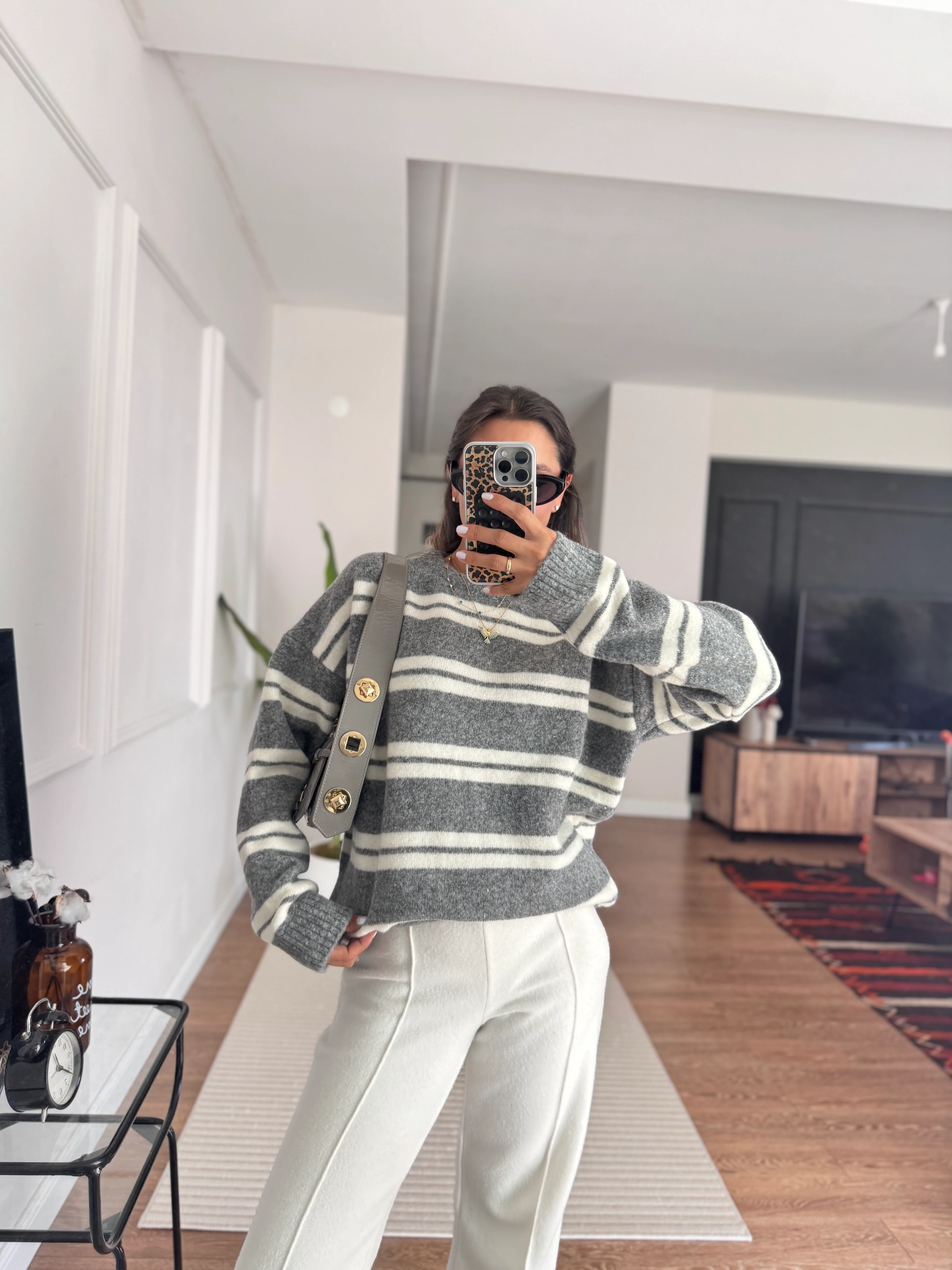 Çizgili Oversize Triko Kazak - Acı Khave