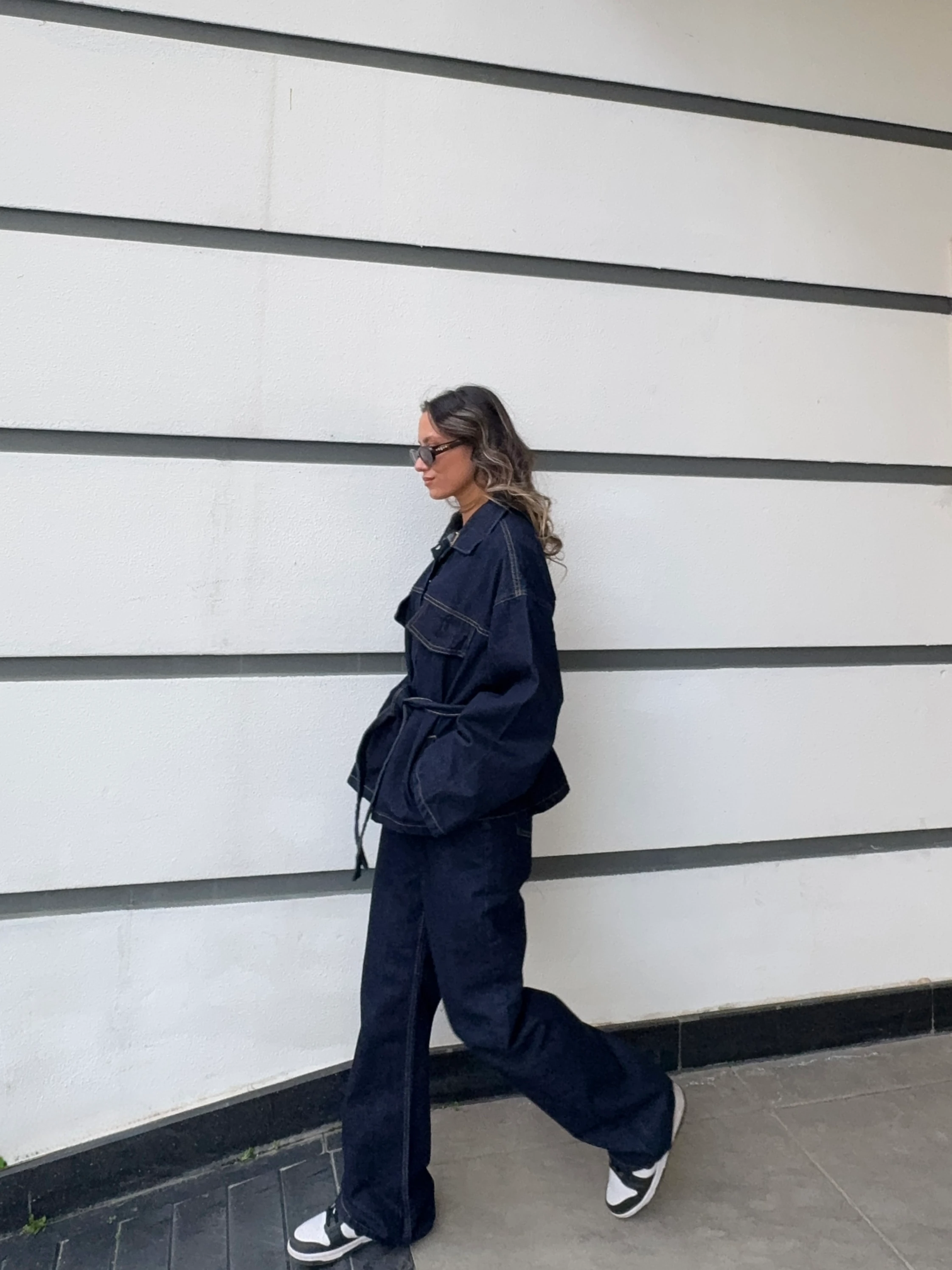 Belden Bağlamalı Denim Takım