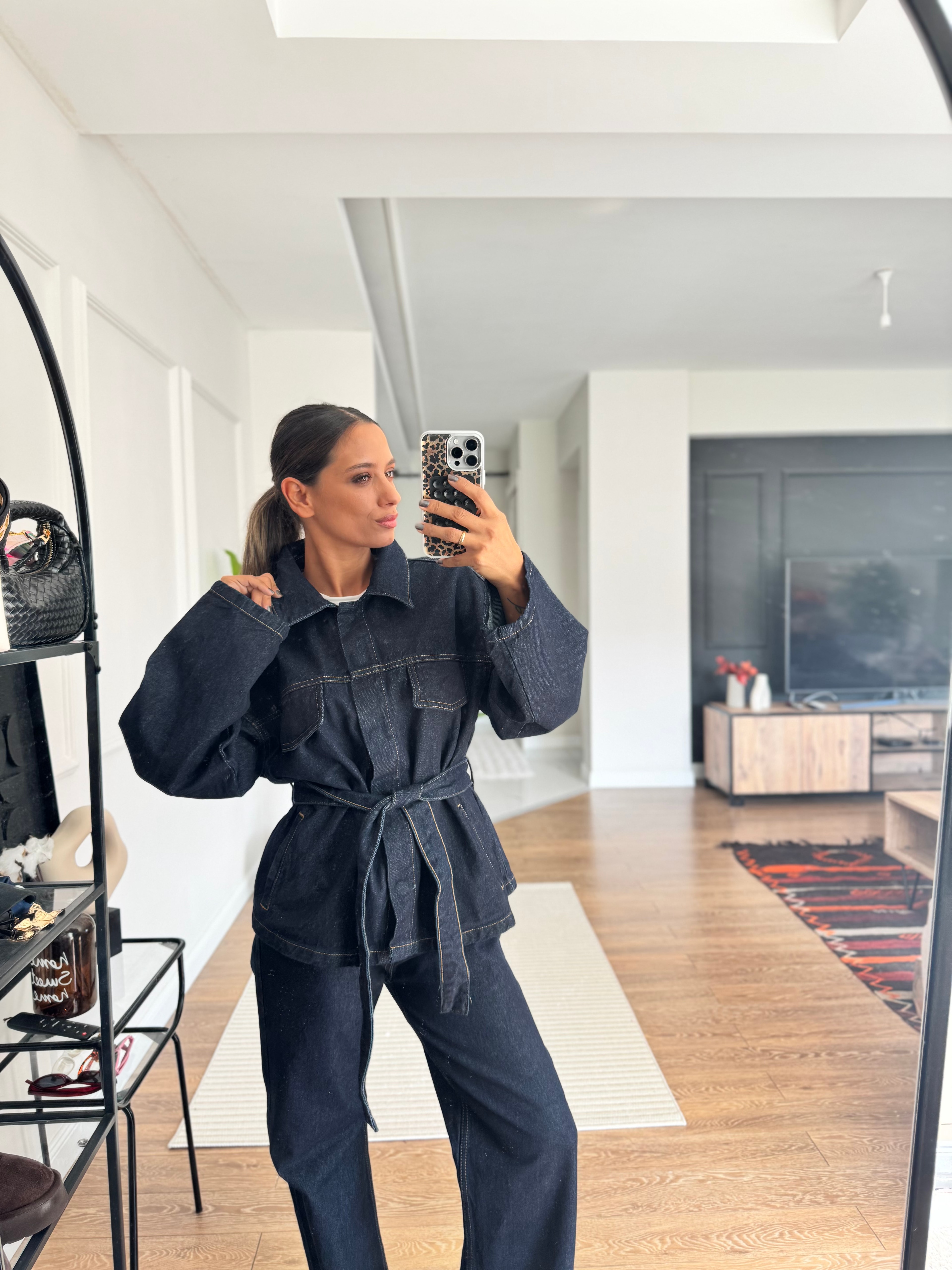Belden Bağlamalı Denim Takım
