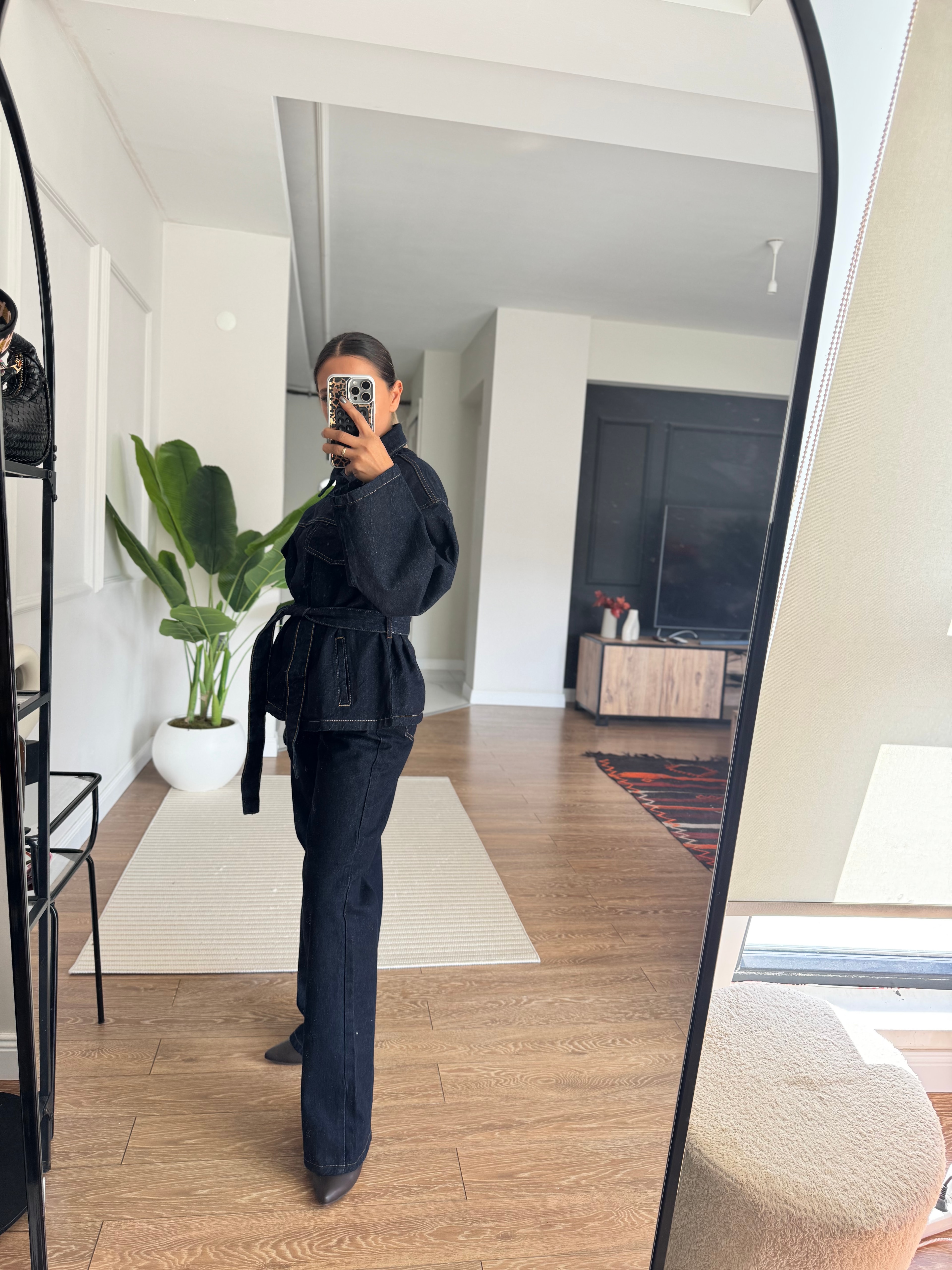 Belden Bağlamalı Denim Takım