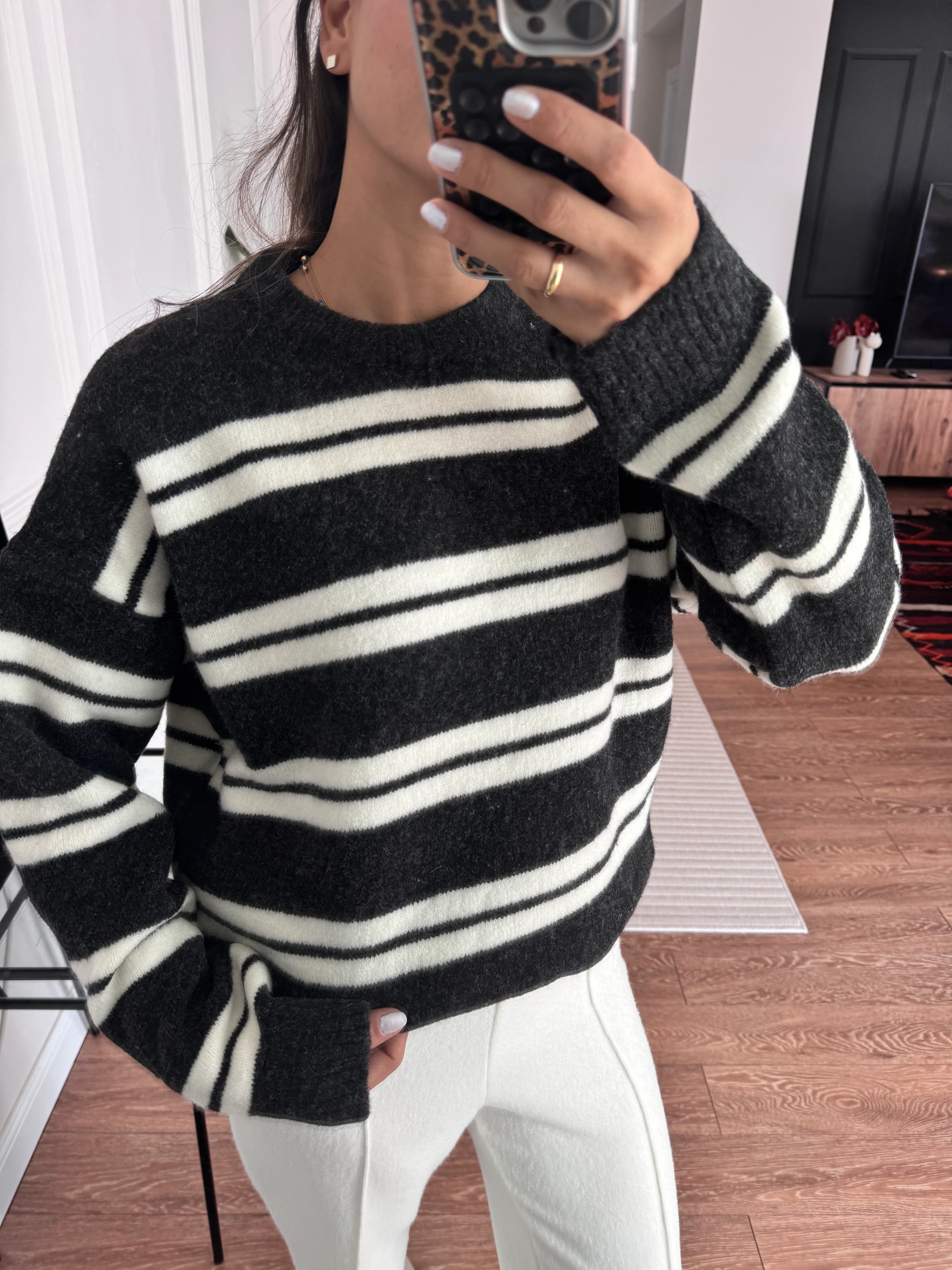 Çizgili Oversize Triko Kazak