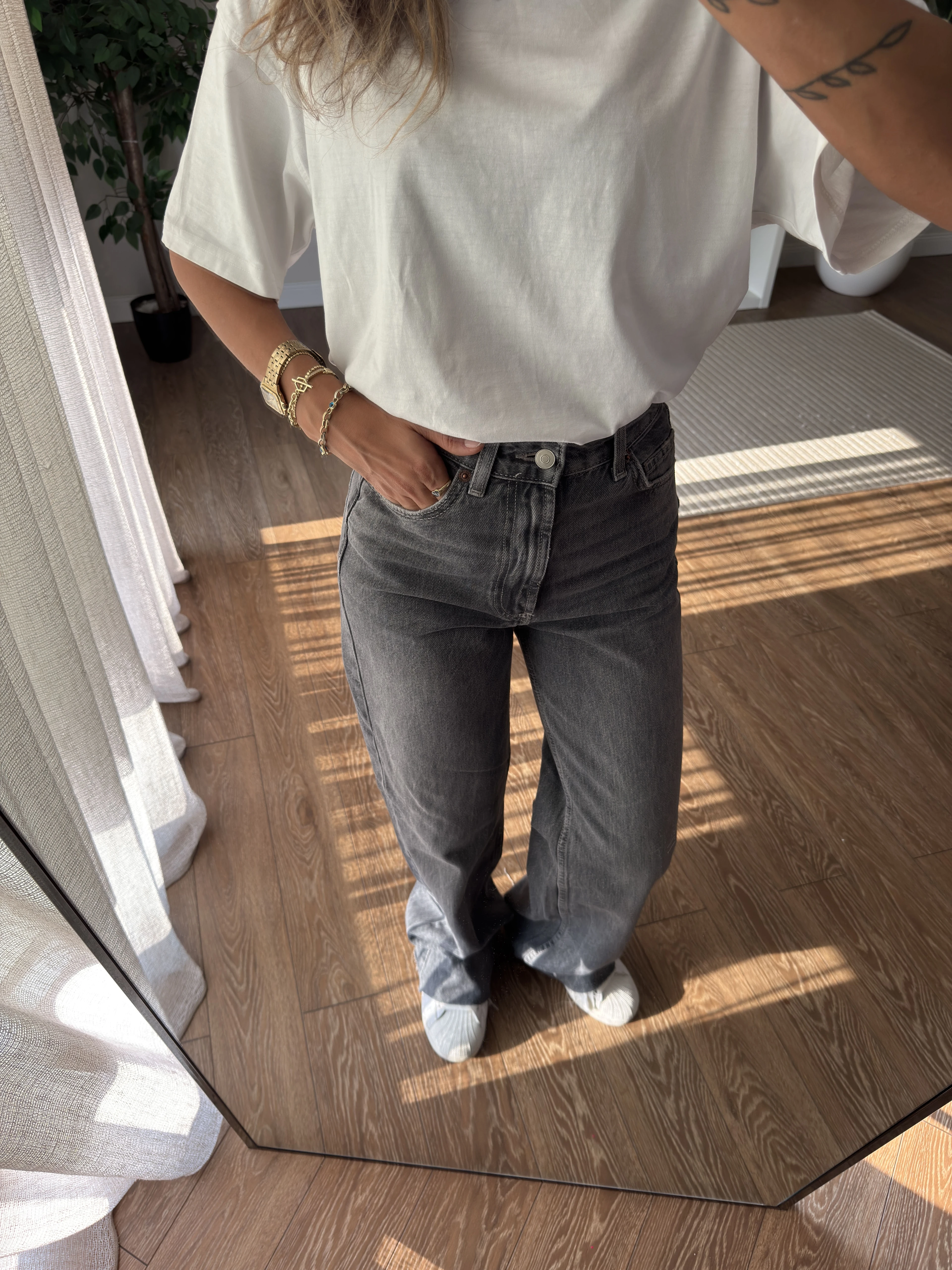 ZRA Gri Kesik Paça Jean