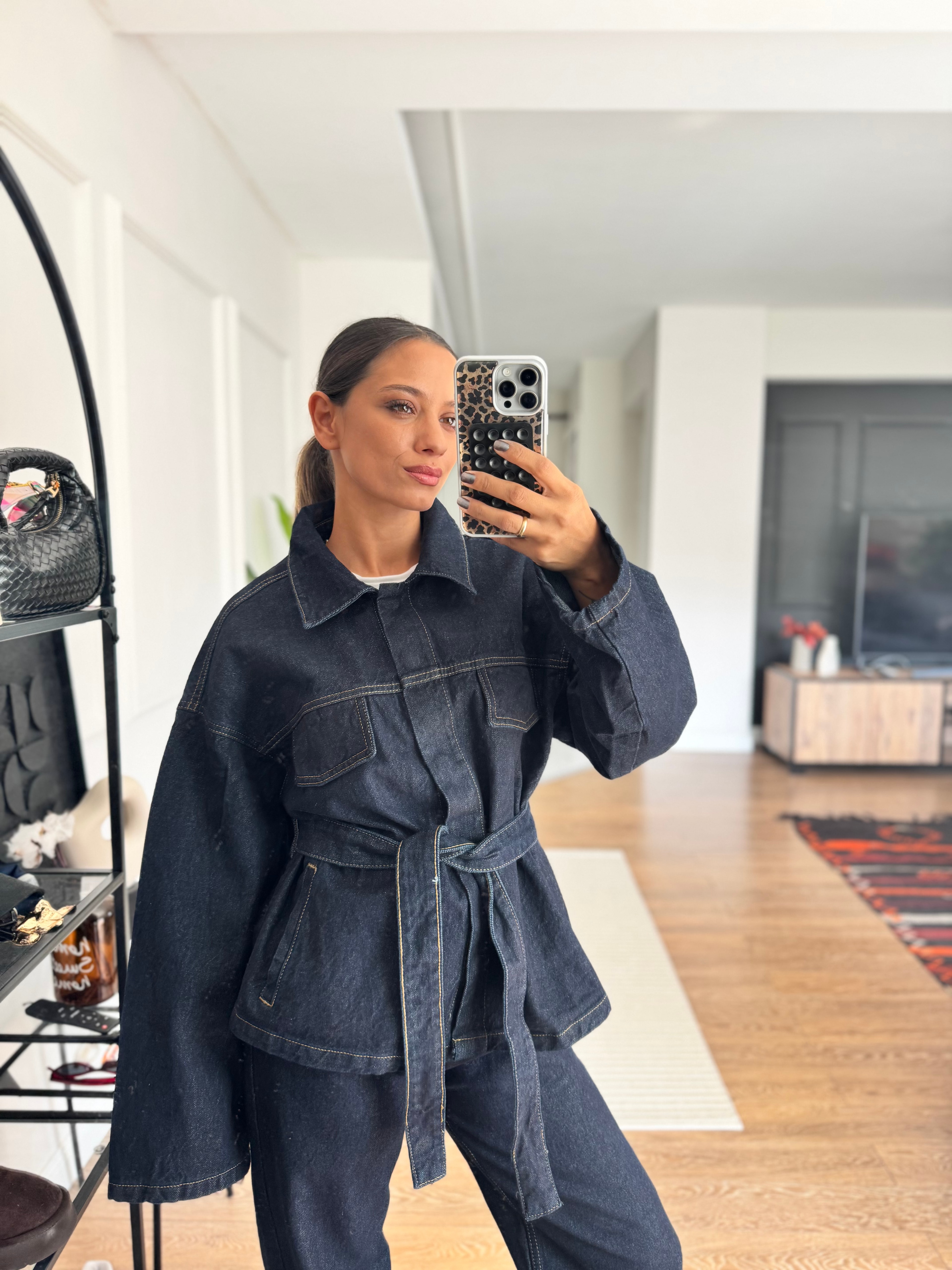 Belden Bağlamalı Denim Takım