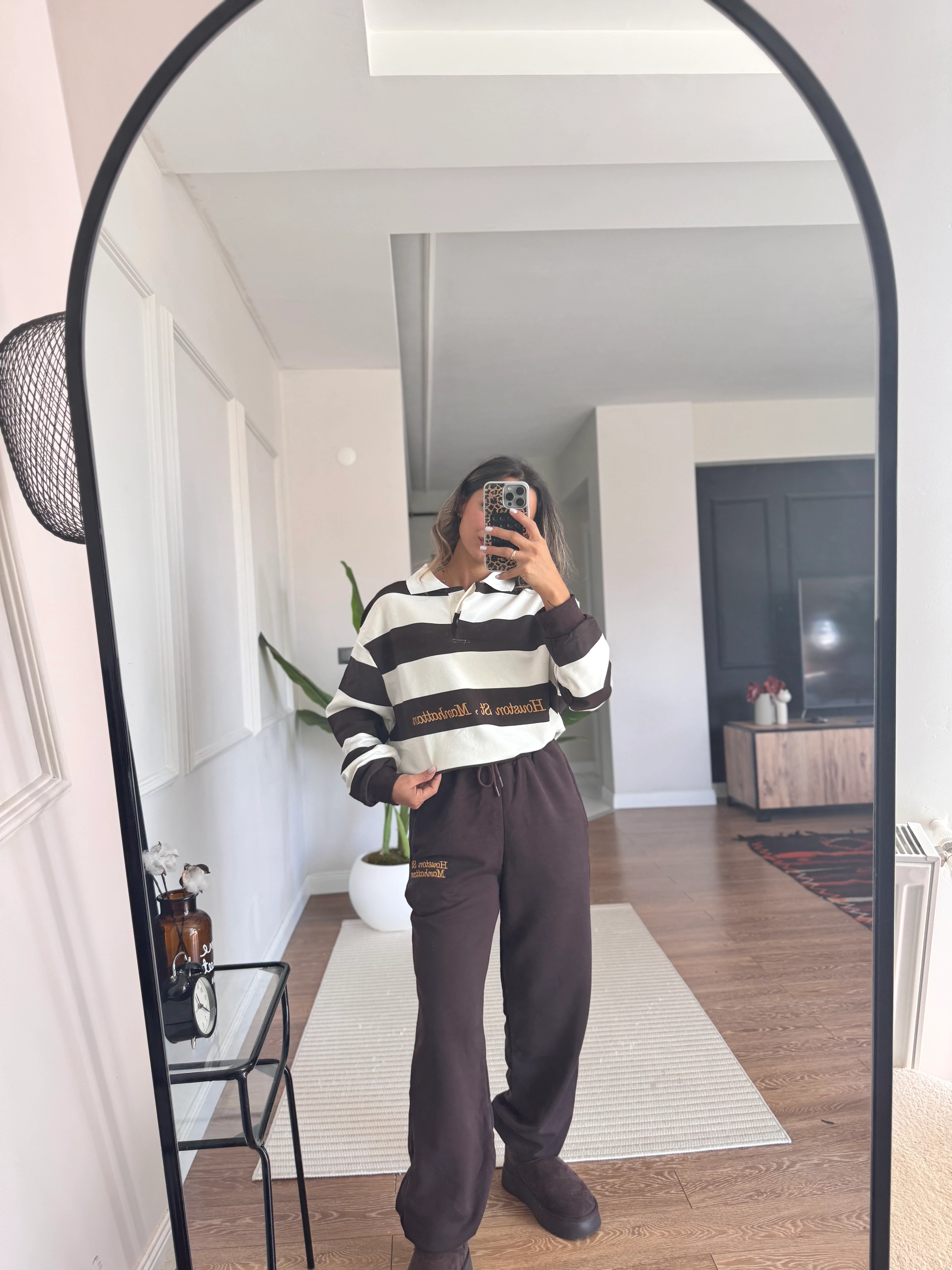 Çizgili Eşofman Takım - Kahverengi