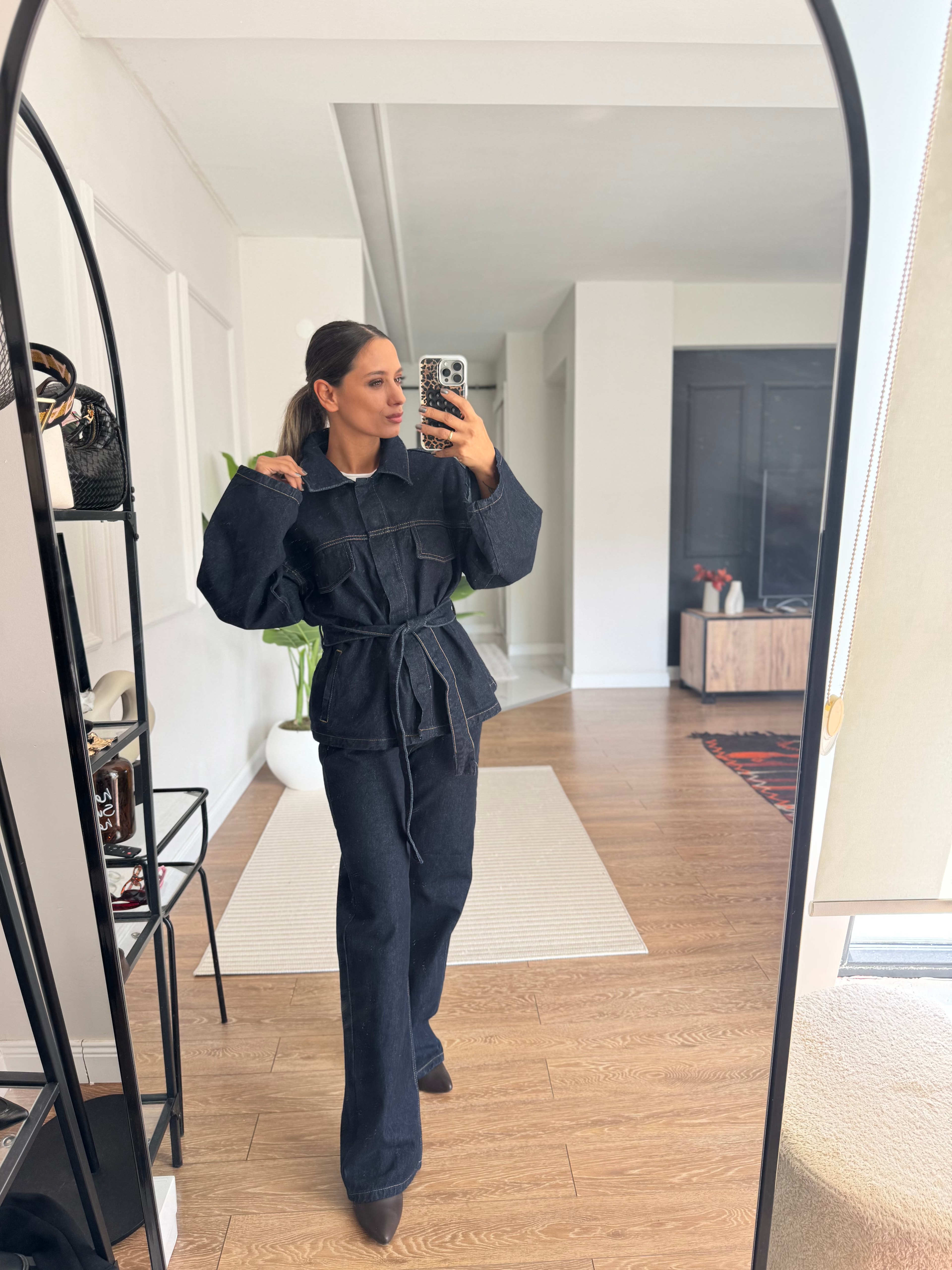 Belden Bağlamalı Denim Takım