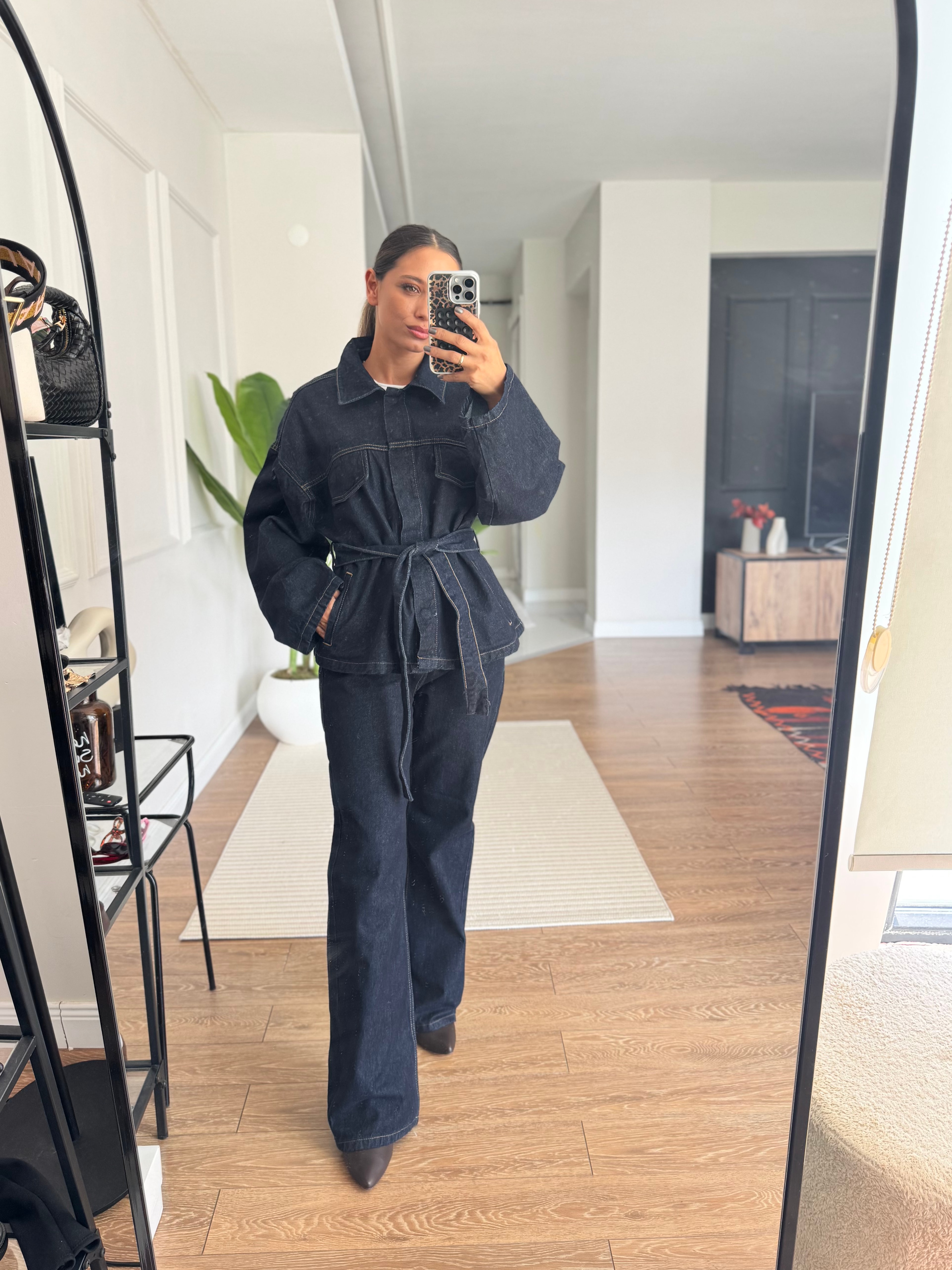 Belden Bağlamalı Denim Takım