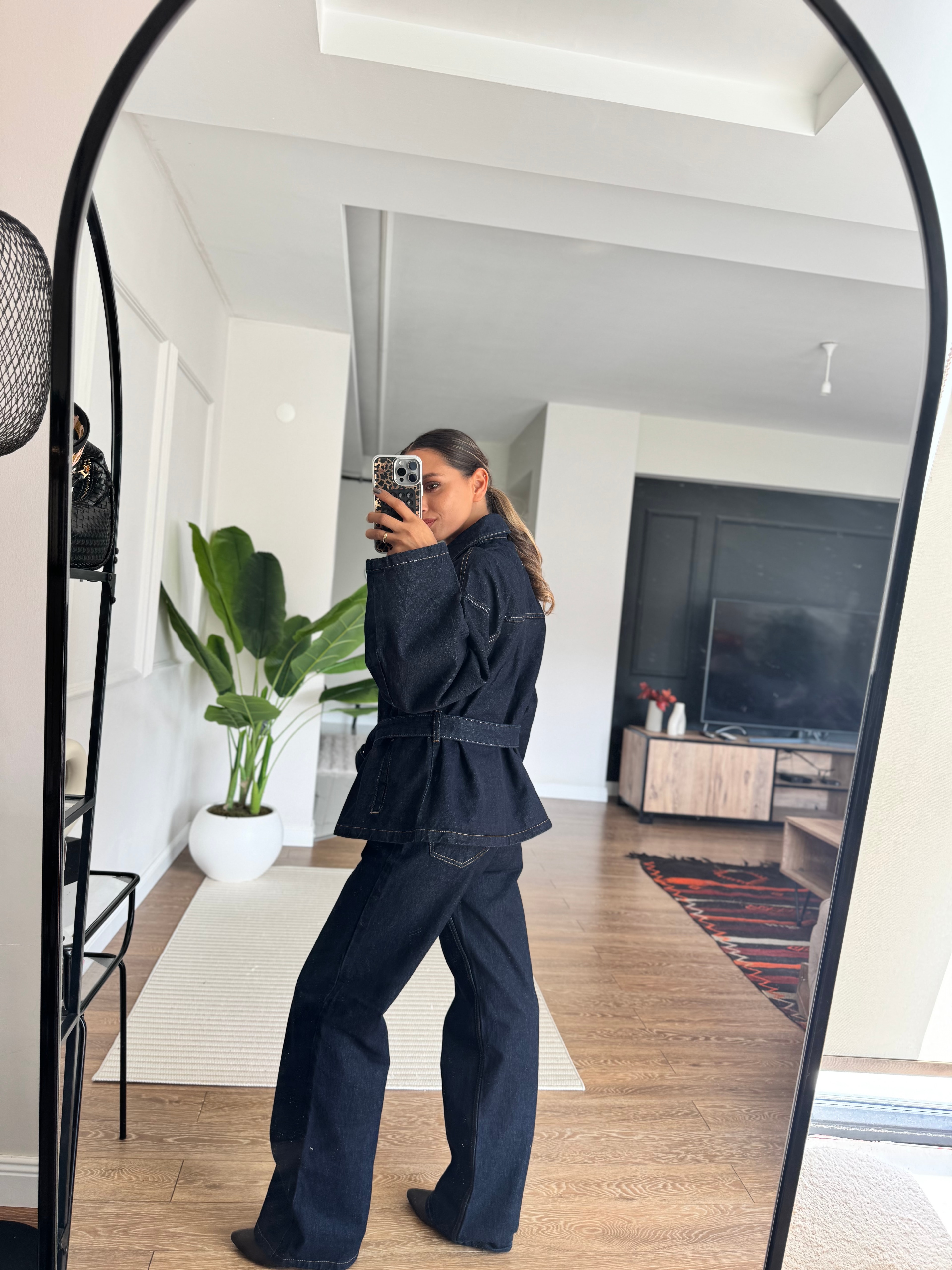 Belden Bağlamalı Denim Takım