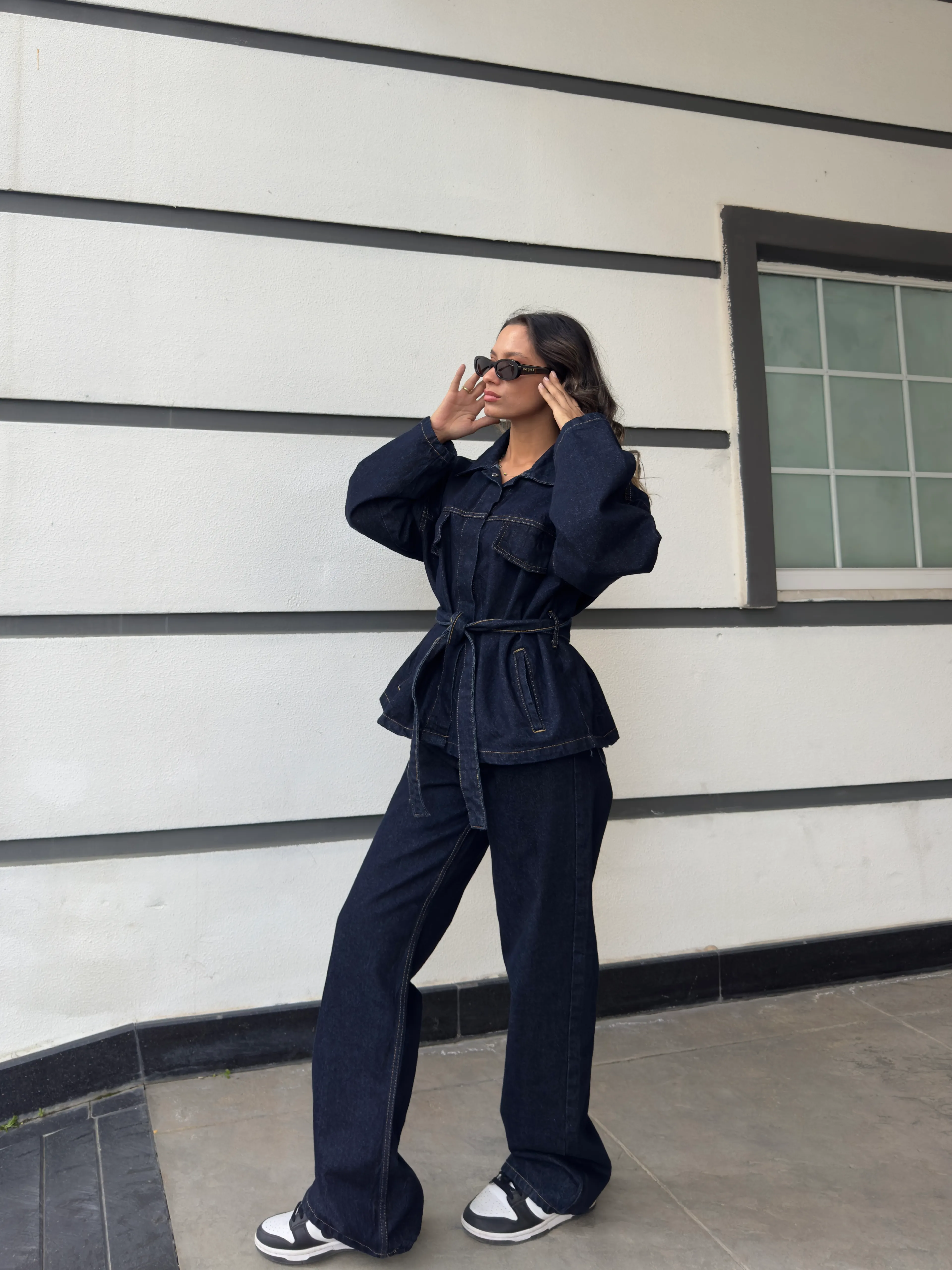 Belden Bağlamalı Denim Takım