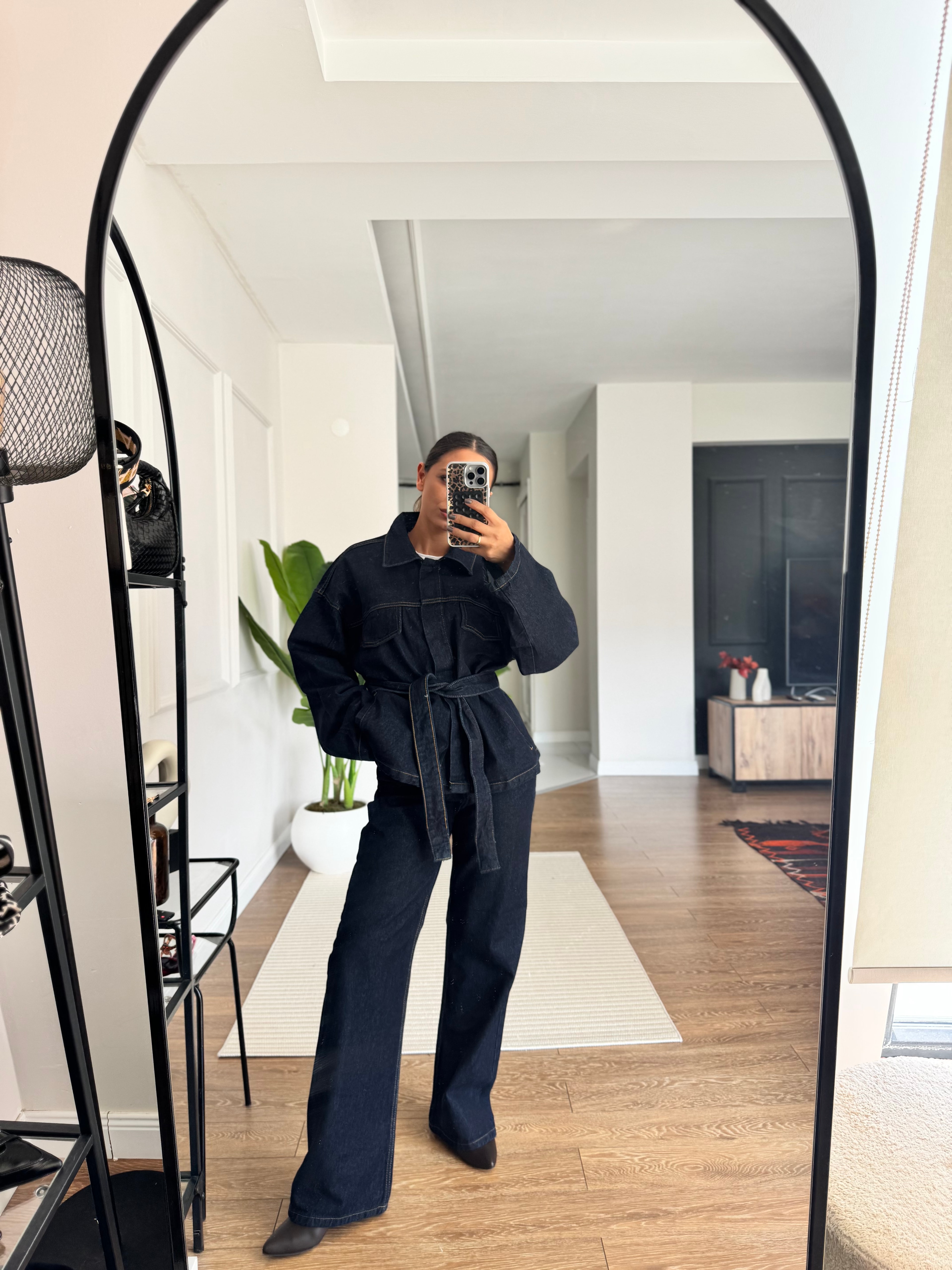 Belden Bağlamalı Denim Takım