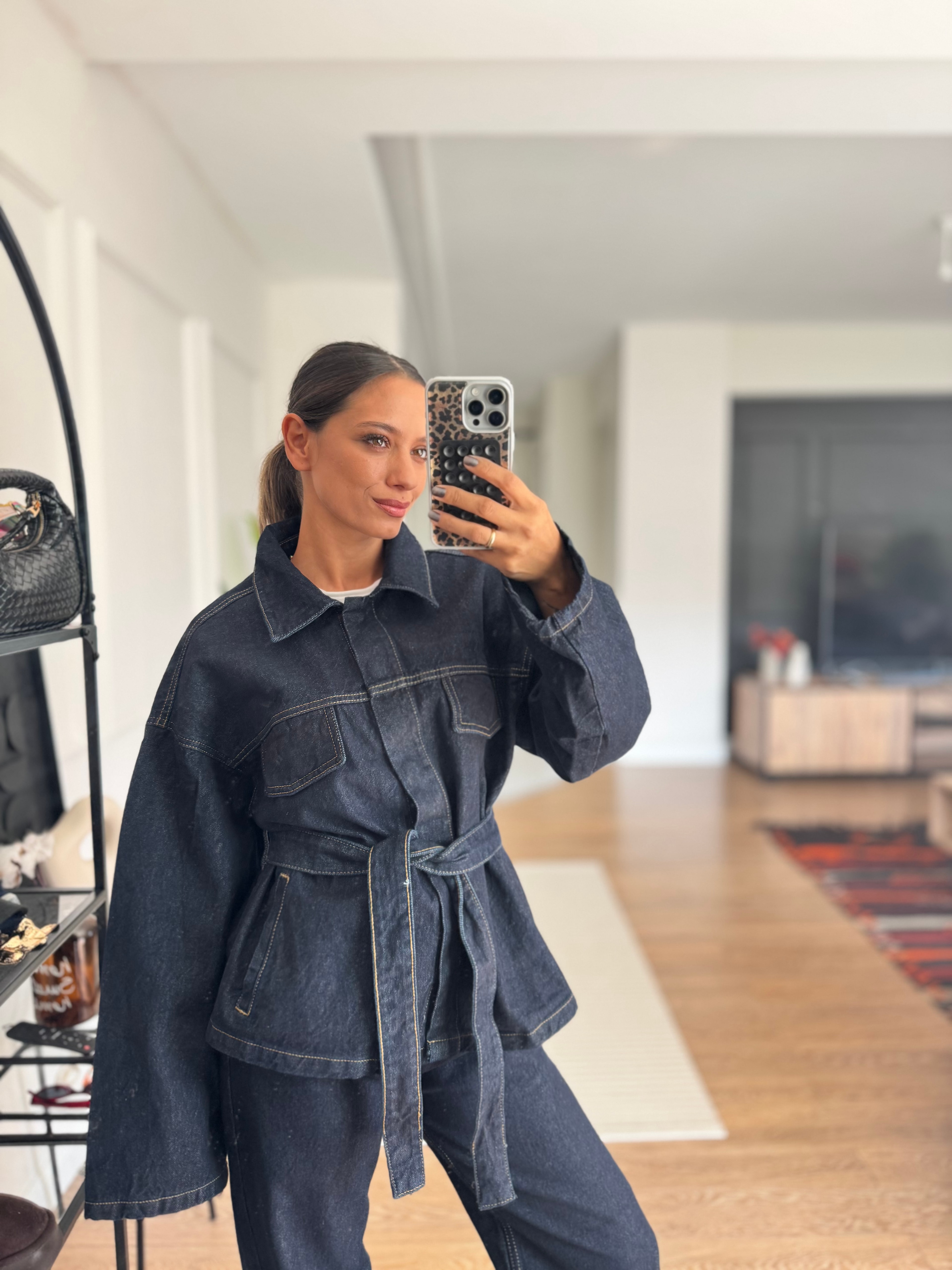 Belden Bağlamalı Denim Takım