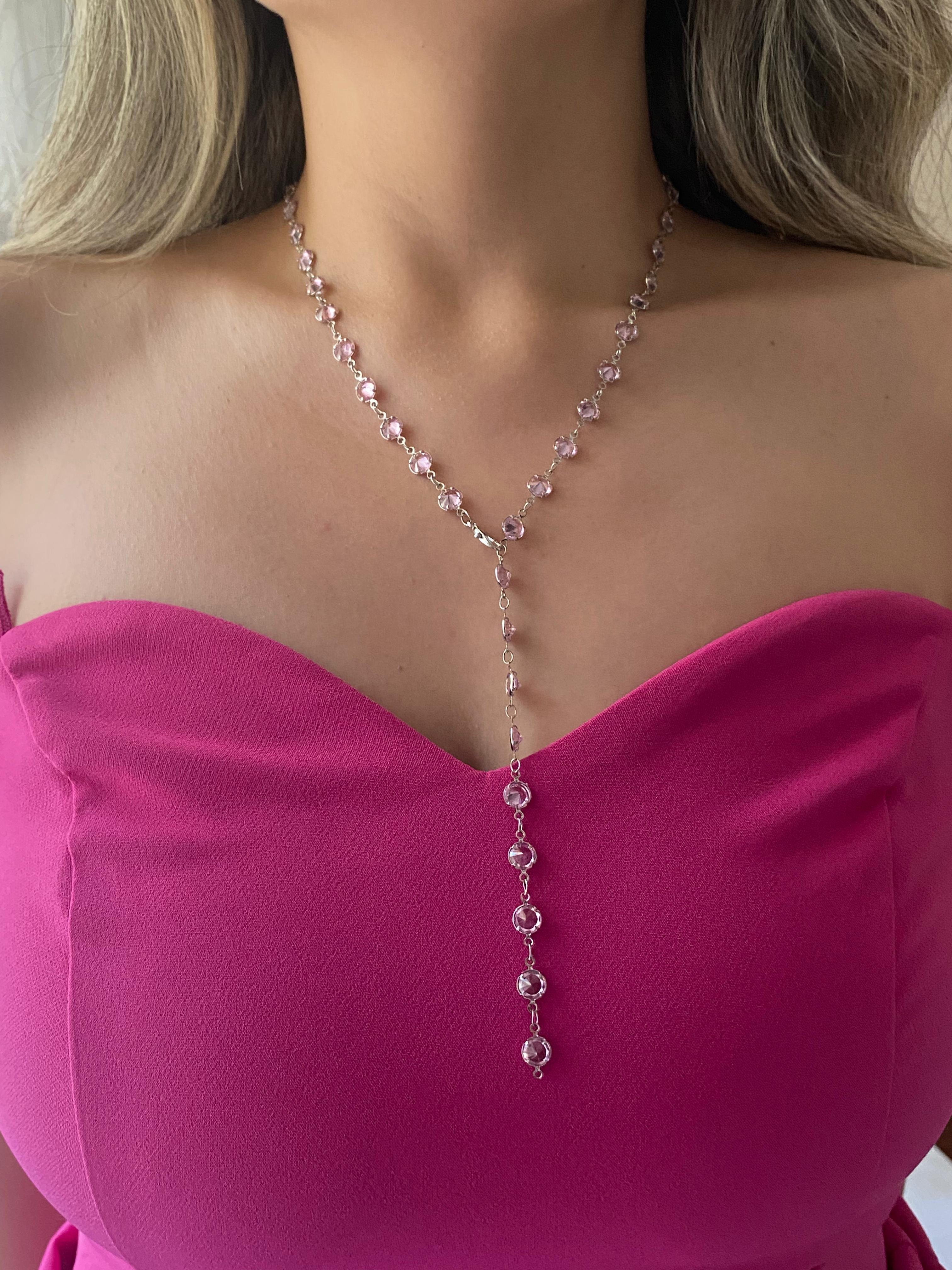 Zirkon Taşlı Pembe Taş Detaylı Y Kolye