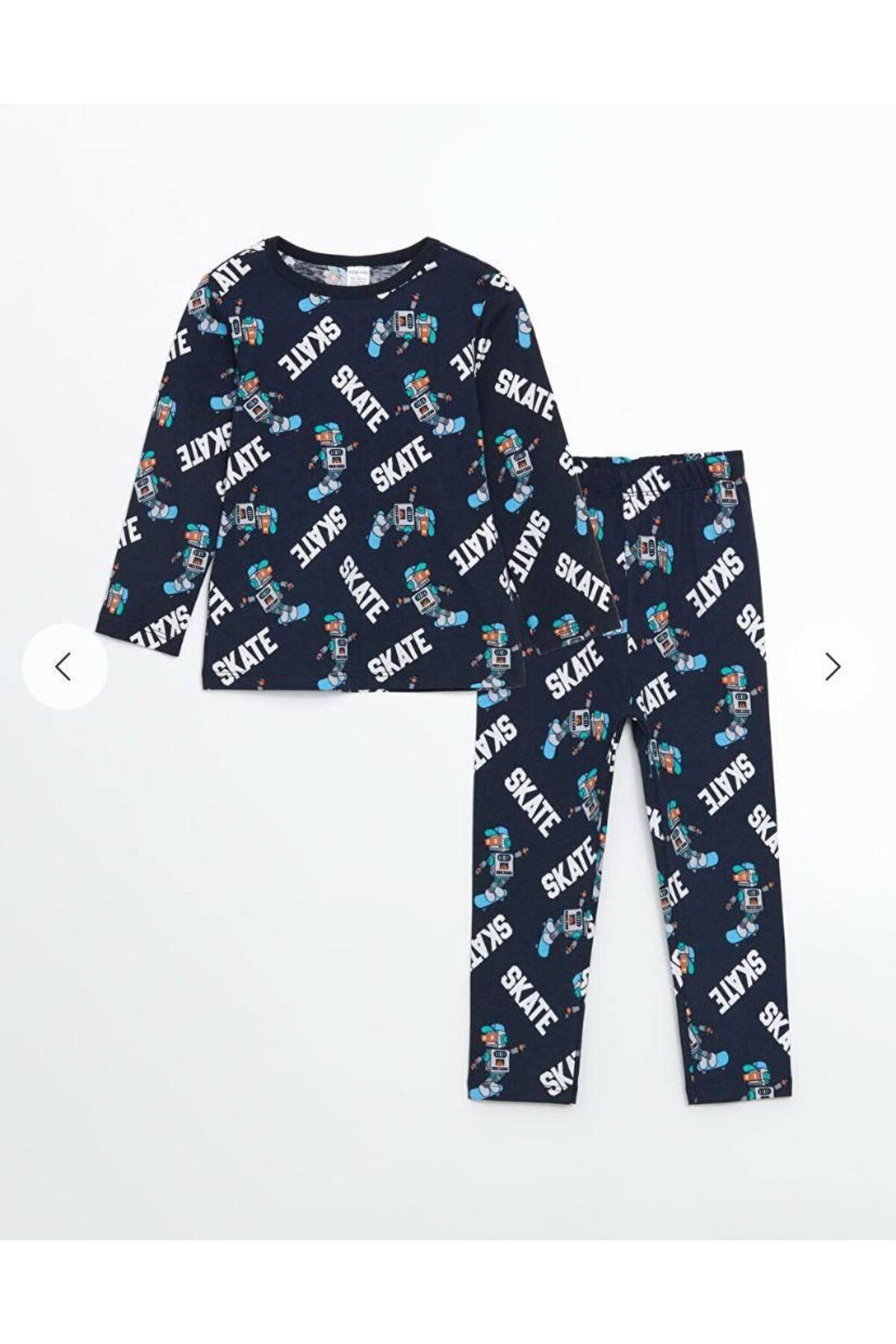 Lacivert Renk Bisiklet Yaka Uzun Kollu %100 Pamuklu Çocuk Pijama Takımı main variant image
