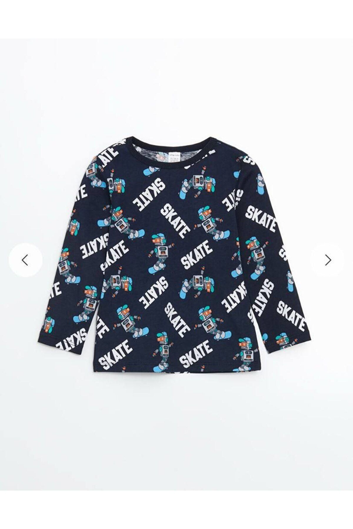 Lacivert Renk Bisiklet Yaka Uzun Kollu %100 Pamuklu Çocuk Pijama Takımı
