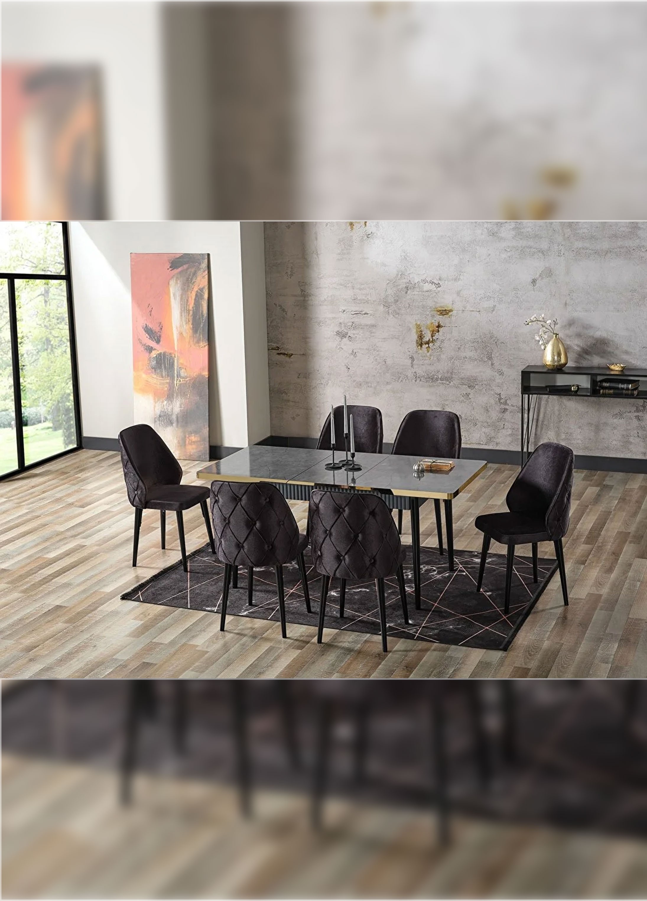 Olesivo Loft Açılır 6 Kişilik Lüx Mutfak ve Salon Masası Takımı