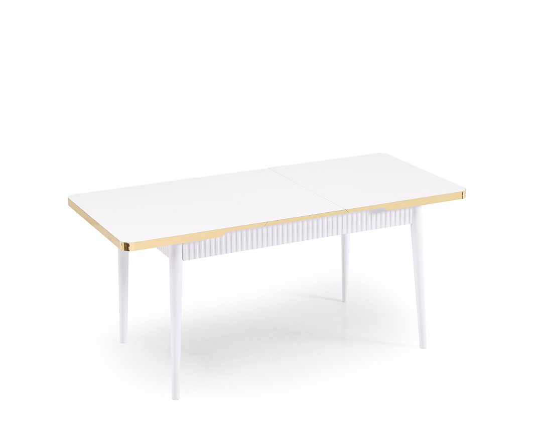 Olesivo Butterfly Openable  Kitchen ve Dinner Table - Gold Embroidered White