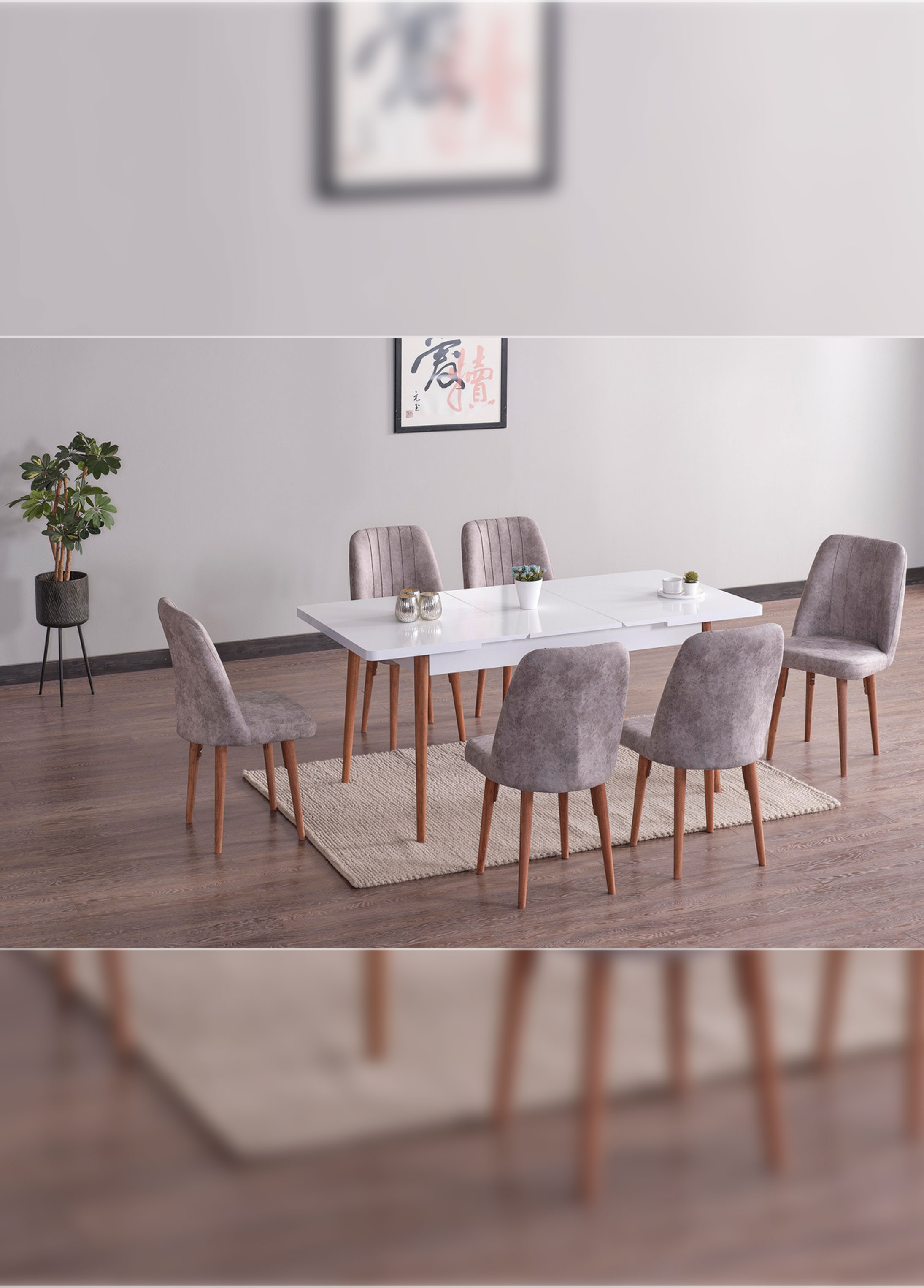 Olesivo Nota Açılır 6 Kişilik Kare Gold Sandalye Mutfak ve Salon Masası Takımı