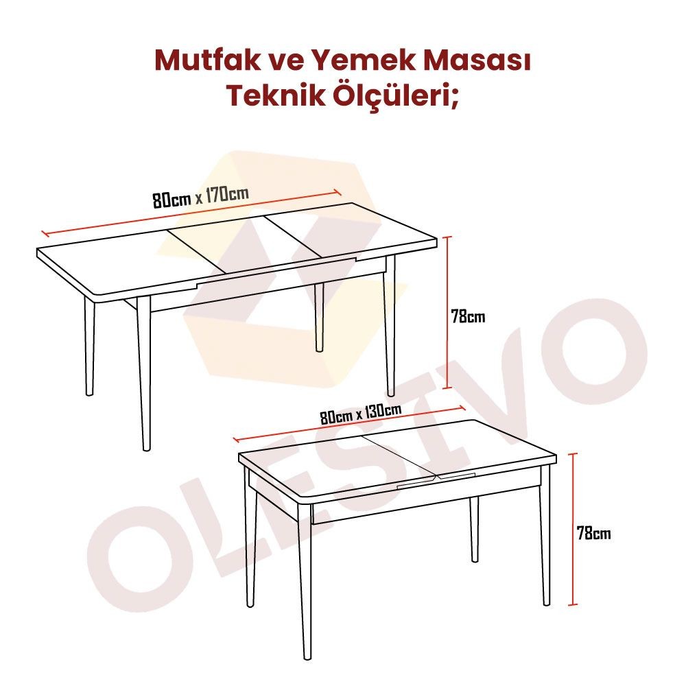 Olesivo Inci Openable 6 Persons Kitchen ve Dinner Table Set